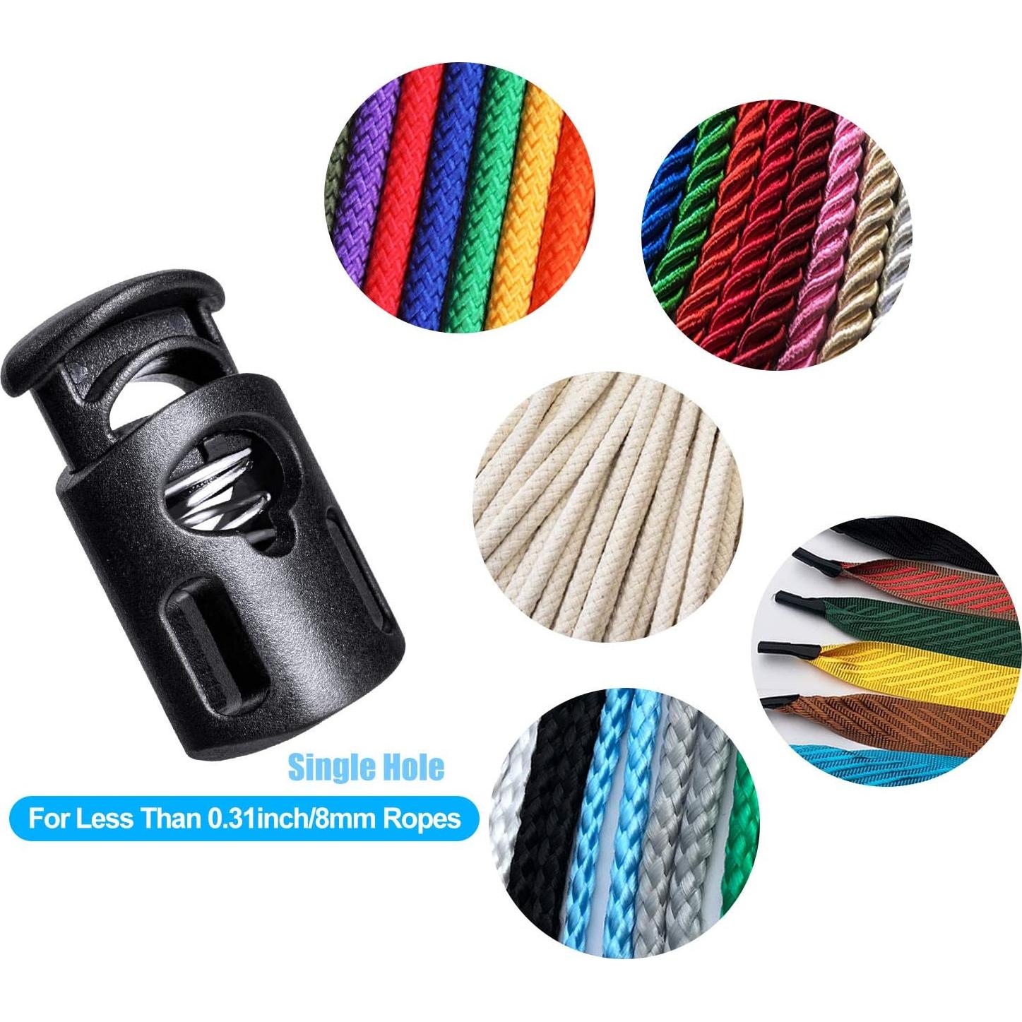 Plastic Cord Locks Single Hole Spring Toggle Stopper Cord Stops Fastener Toggles for Shoelaces, Drawstrings, Paracord, Bags, Clothing, and More (10Pcs, Black)