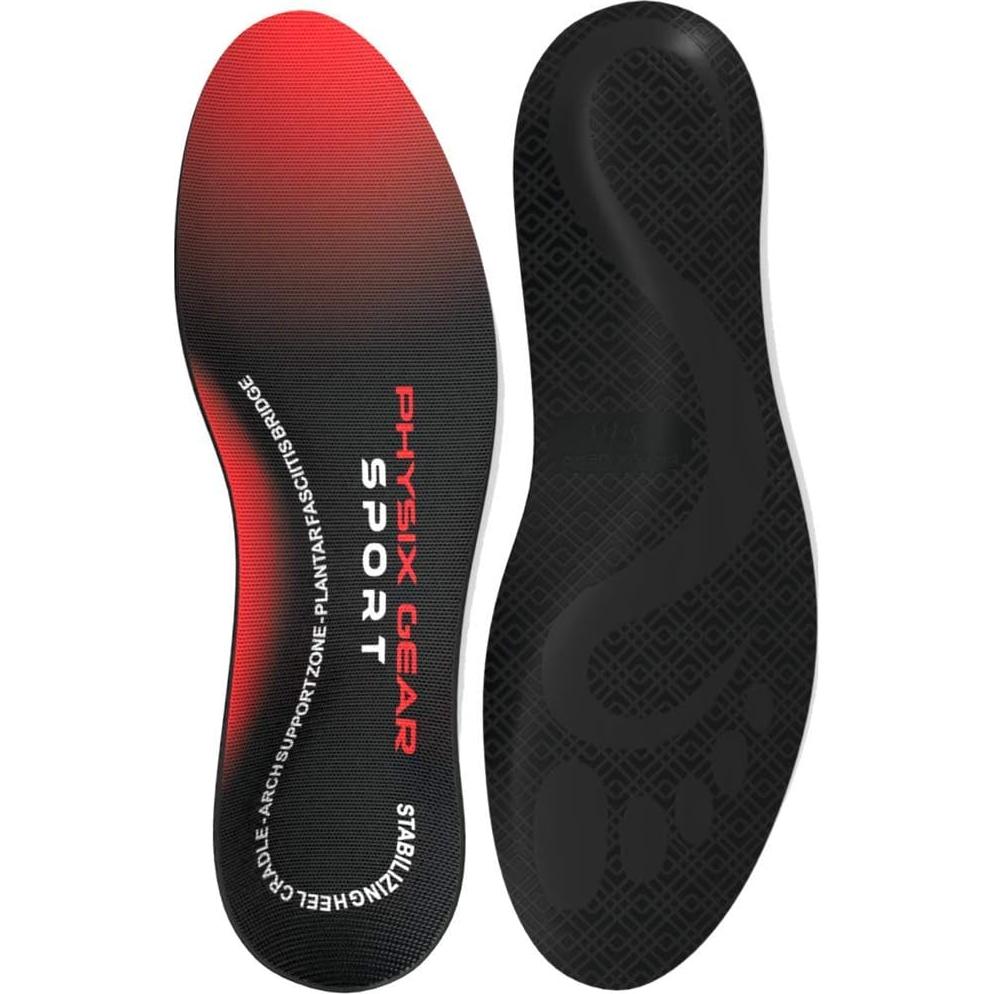 Plantillas Ortopédicas Physix Gear para Hombres y Mujeres - Soporte Arqueado, Alivio de Fascitis Plantar, Rojo/Negro, XS