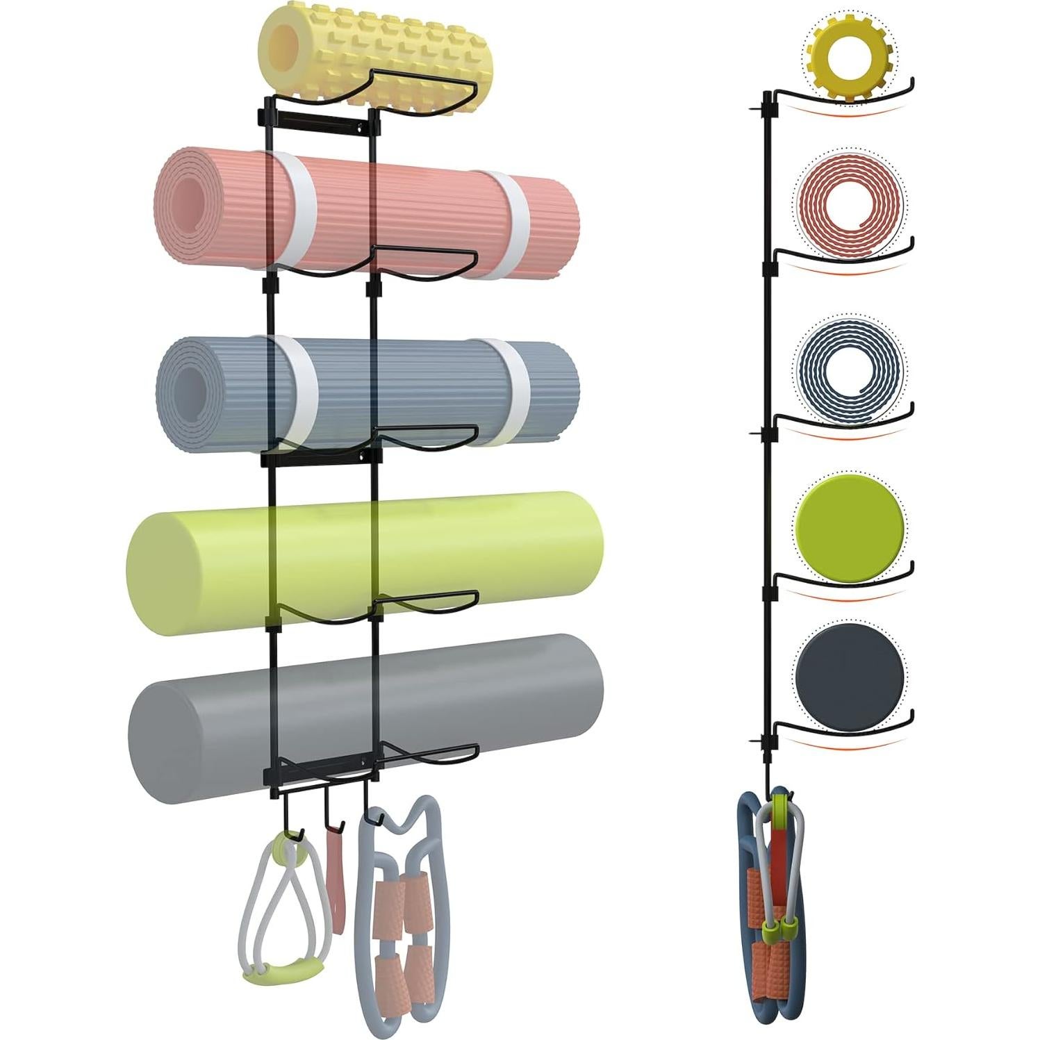 Soporte de Esteras de Yoga Kesito Montado en Pared 5 Secciones