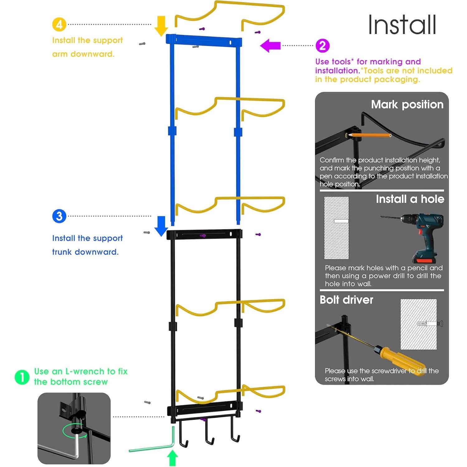 Soporte de Esteras de Yoga Kesito Montado en Pared 5 Secciones