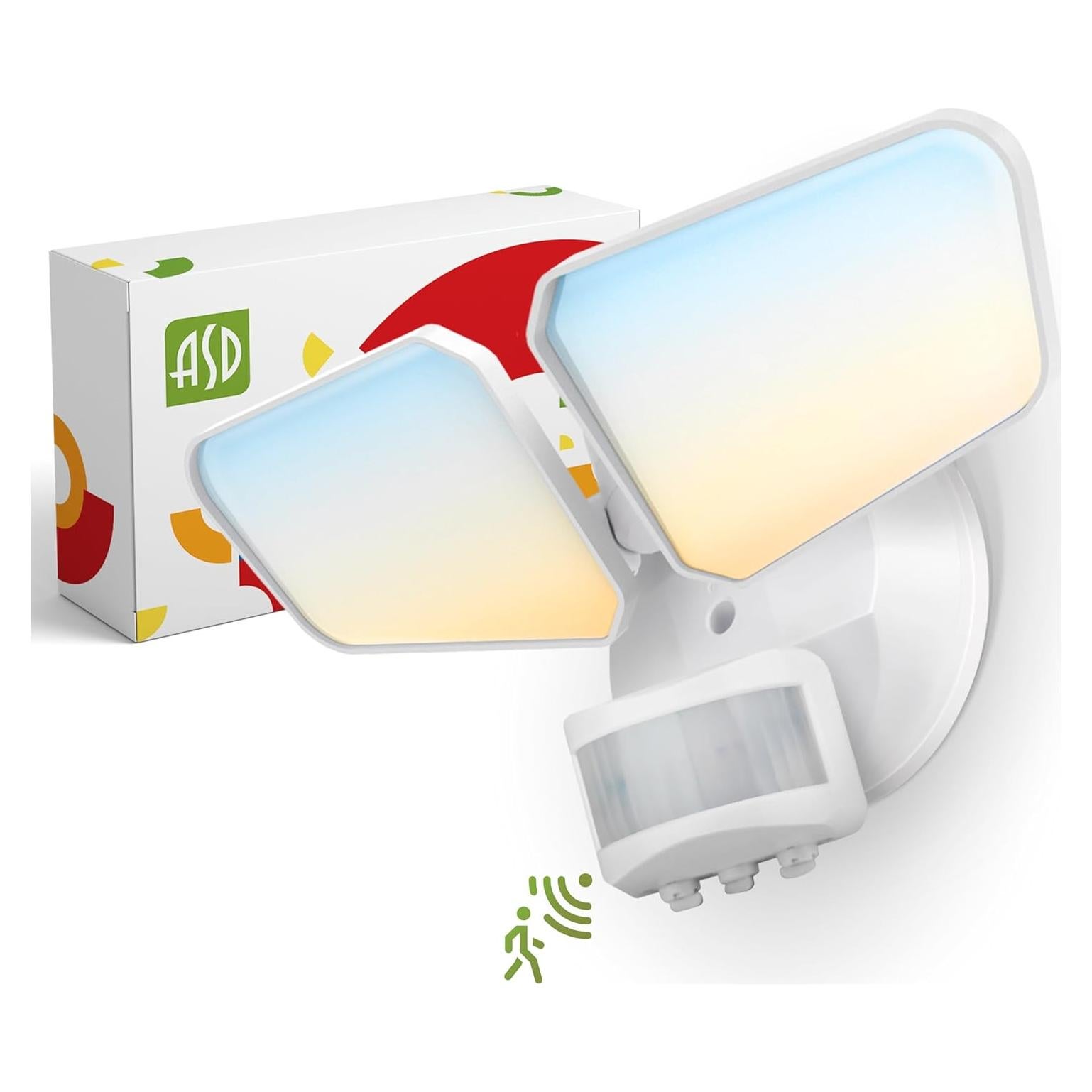 ASD LED Motion Sensor Outdoor Lights, 20W 5CCT Backyard Flood Lights Outdoor, Dusk to Dawn Motion Lights for Outside with Photocell, Wired Security Lighting for Porch, House, Garage, UL DLC, White