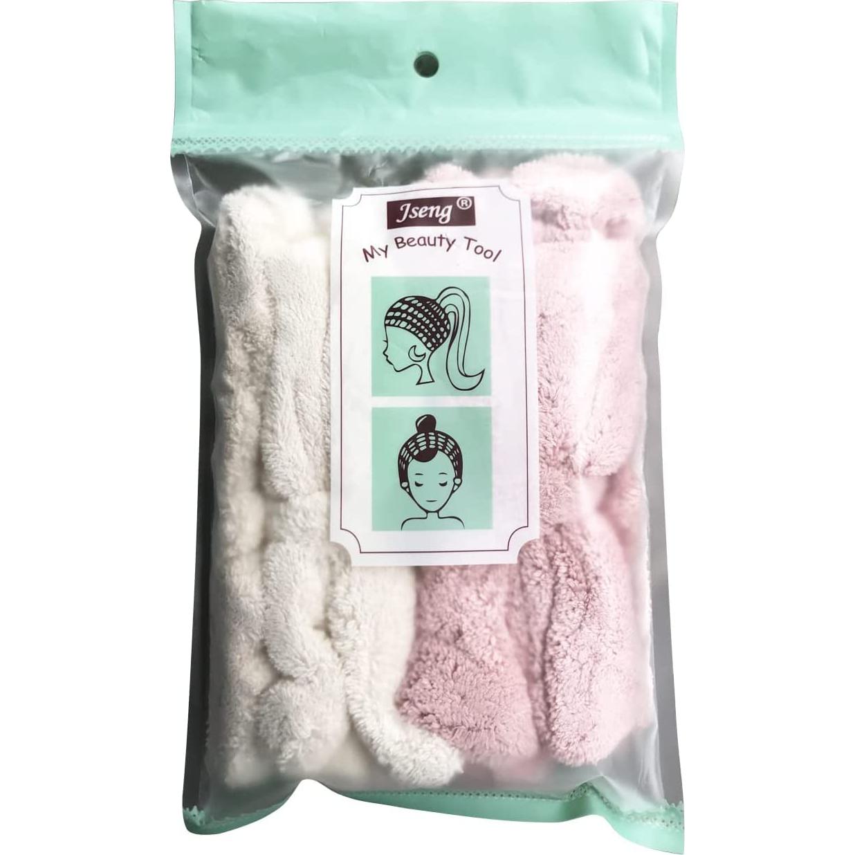 Diadema de Microfibra Jseng para Cuidado Facial y Ducha - Beige/Rosa