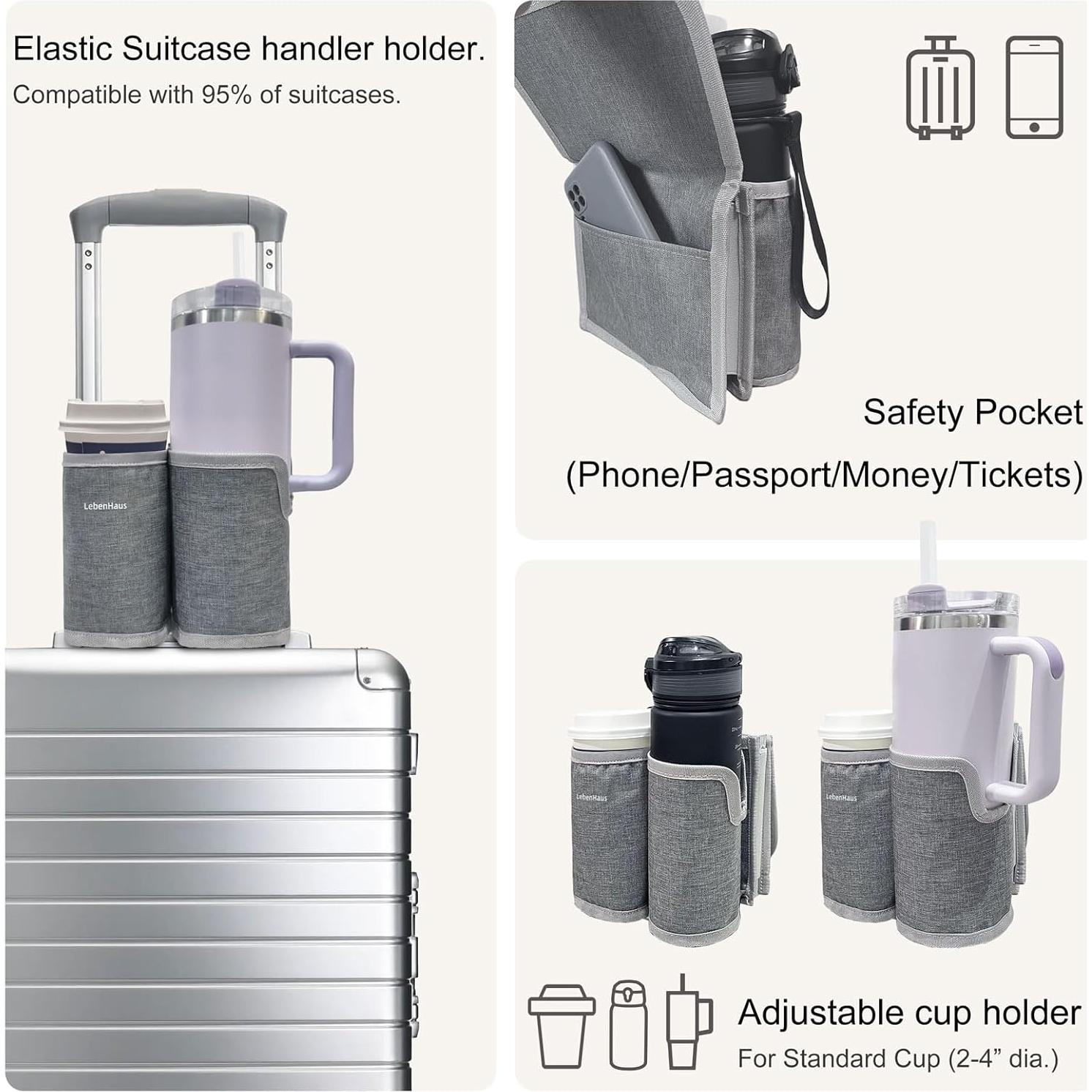Soporte de Taza de Viaje para Equipaje LebenHaus 2Pack Gris