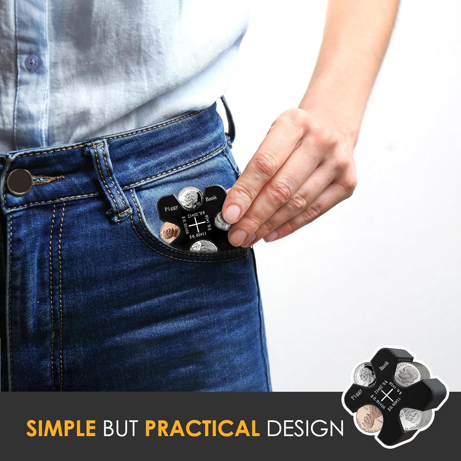 Vcertcpl Car Coin Holder - Silicone Change Organizer for 55 Coins, Portable Storage for Penny, Nickel, Dime and Quarter (Black)