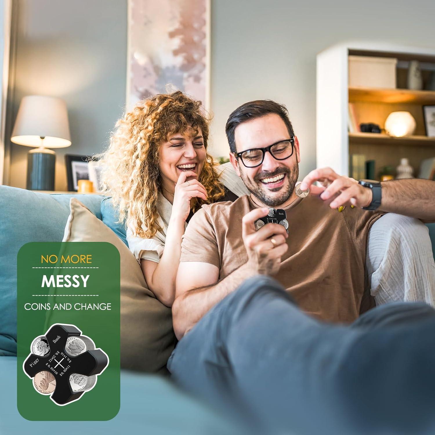 Vcertcpl Car Coin Holder - Silicone Change Organizer for 55 Coins, Portable Storage for Penny, Nickel, Dime and Quarter (Black)