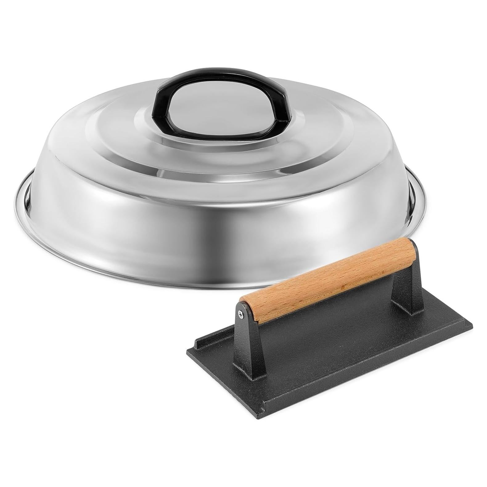 Cubierta Redonda de Acero Inoxidable 30.48 cm + Prensa Hierro Fundido