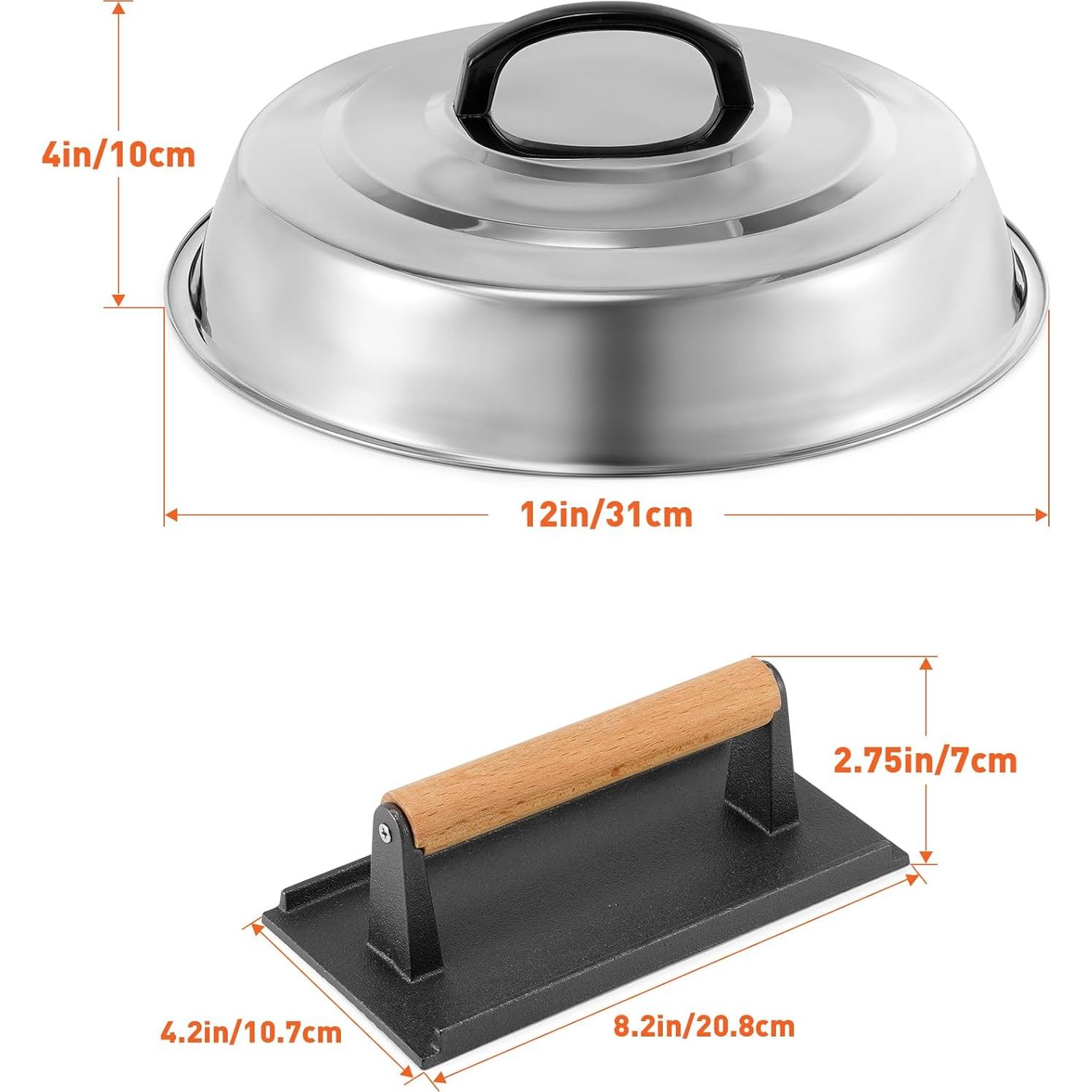 Cubierta Redonda de Acero Inoxidable 30.48 cm + Prensa Hierro Fundido