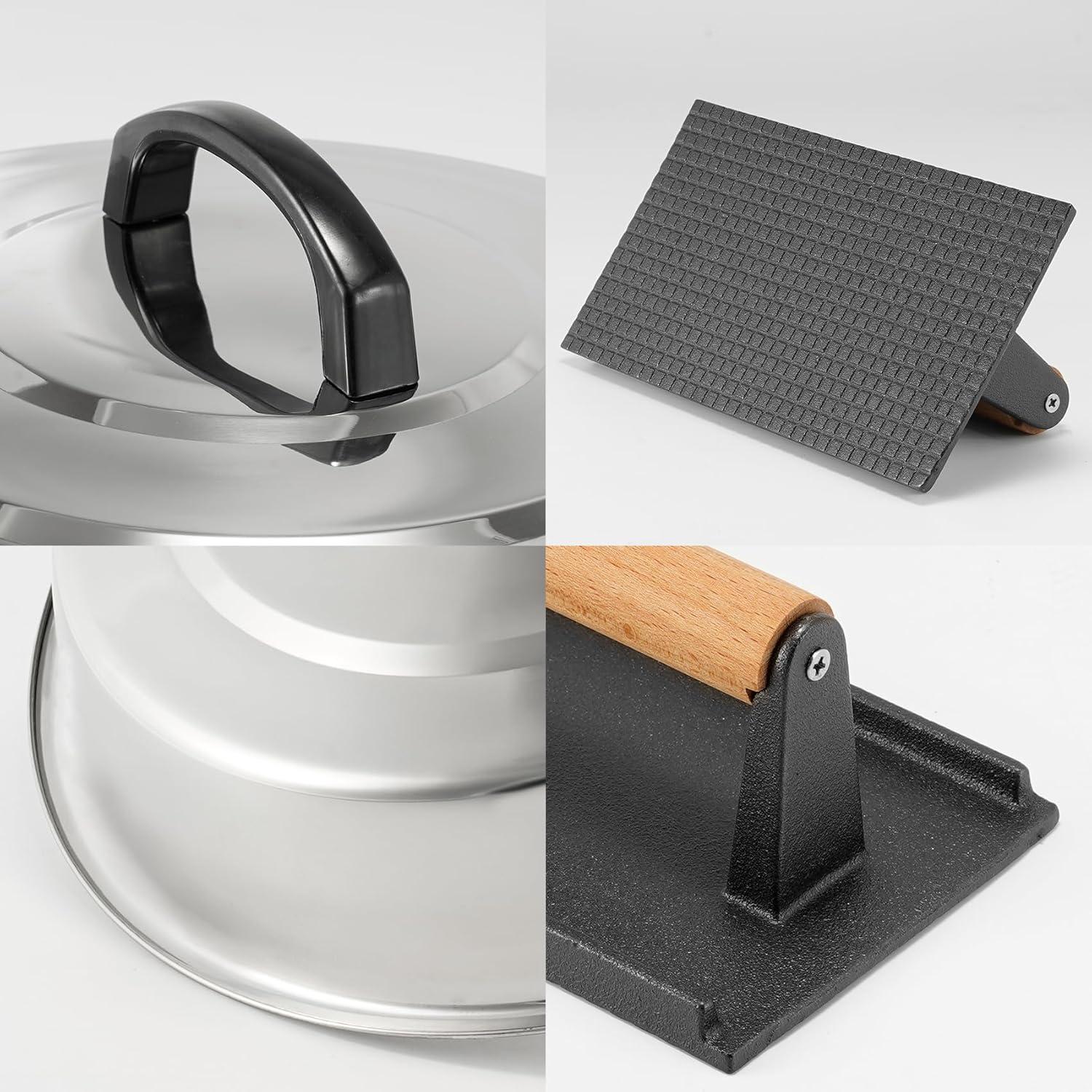 Cubierta Redonda de Acero Inoxidable 30.48 cm + Prensa Hierro Fundido