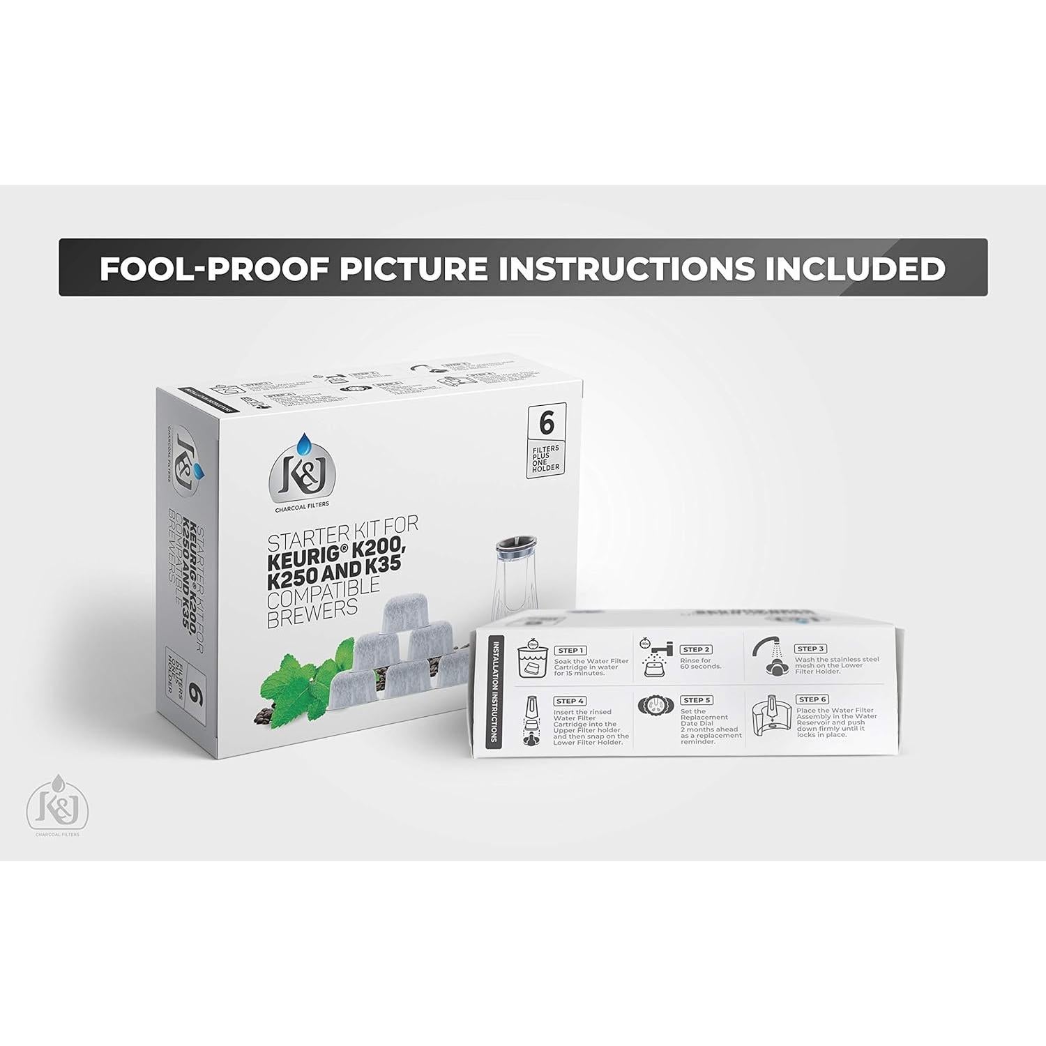 Kit de Inicio K&J para Keurig K200 K250 K35 K-Compact con 6 Filtros