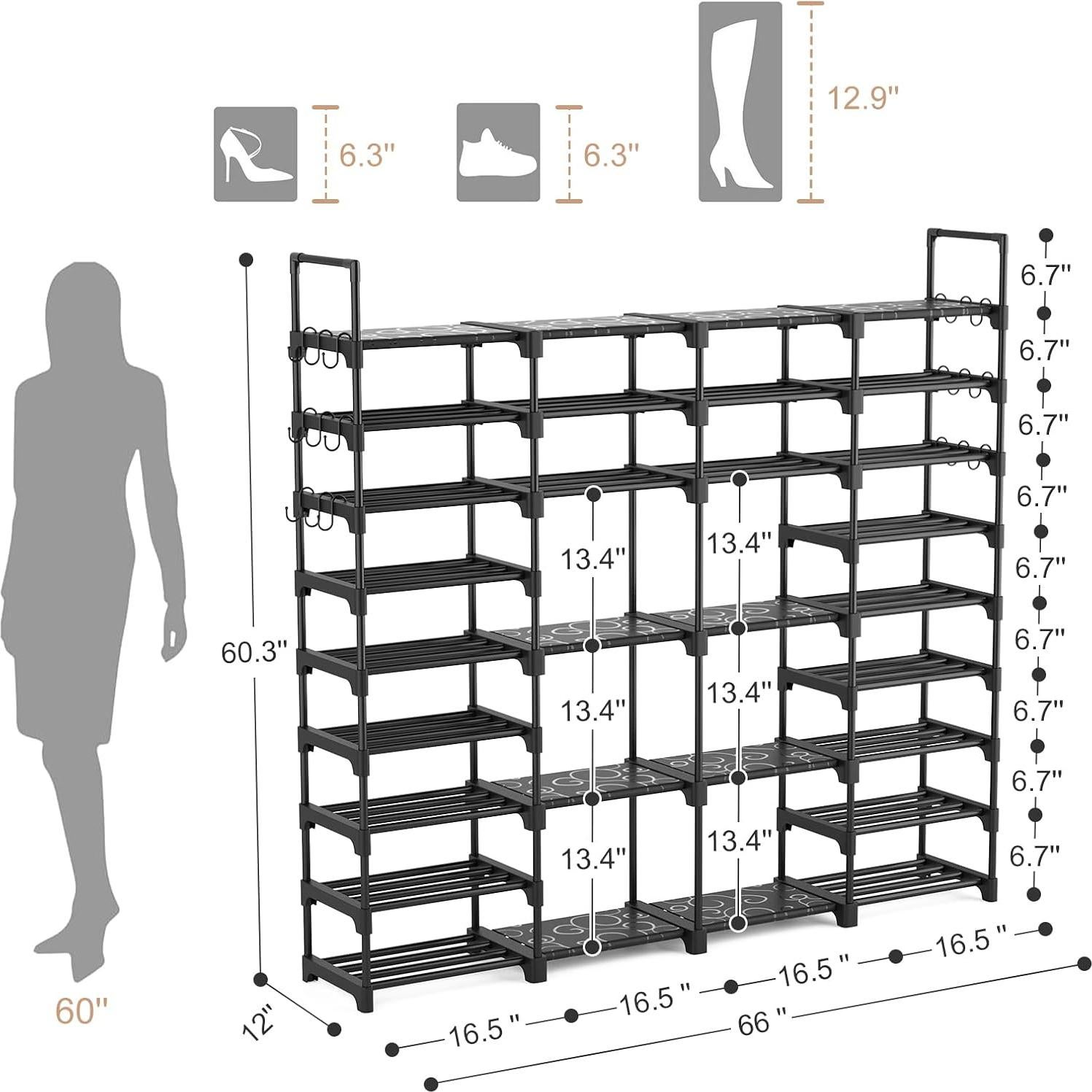 Estante de Zapatos Grande ROJASOP 9 Niveles Negro 68 Pares