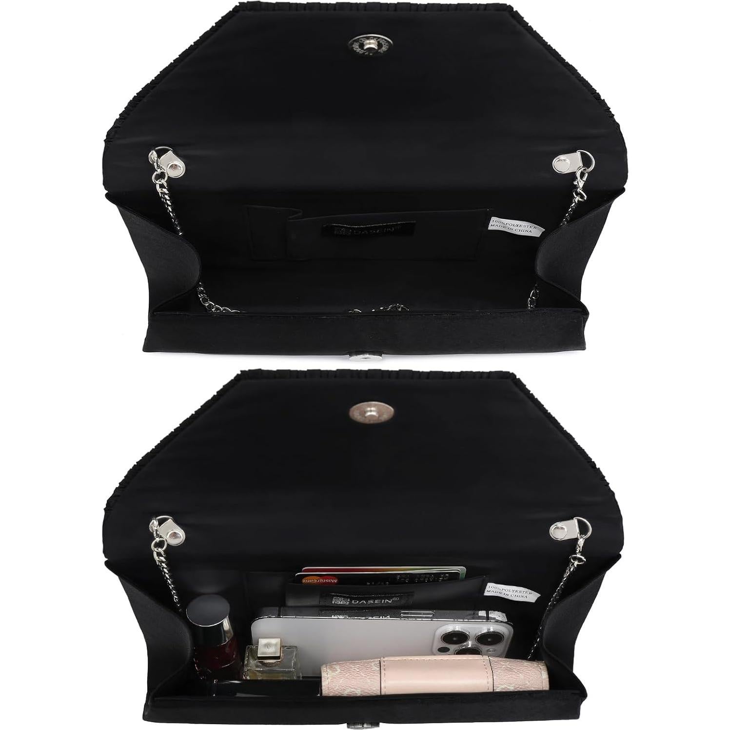 Bolso Clutch de Noche Dasein para Mujeres con Strass - Negro