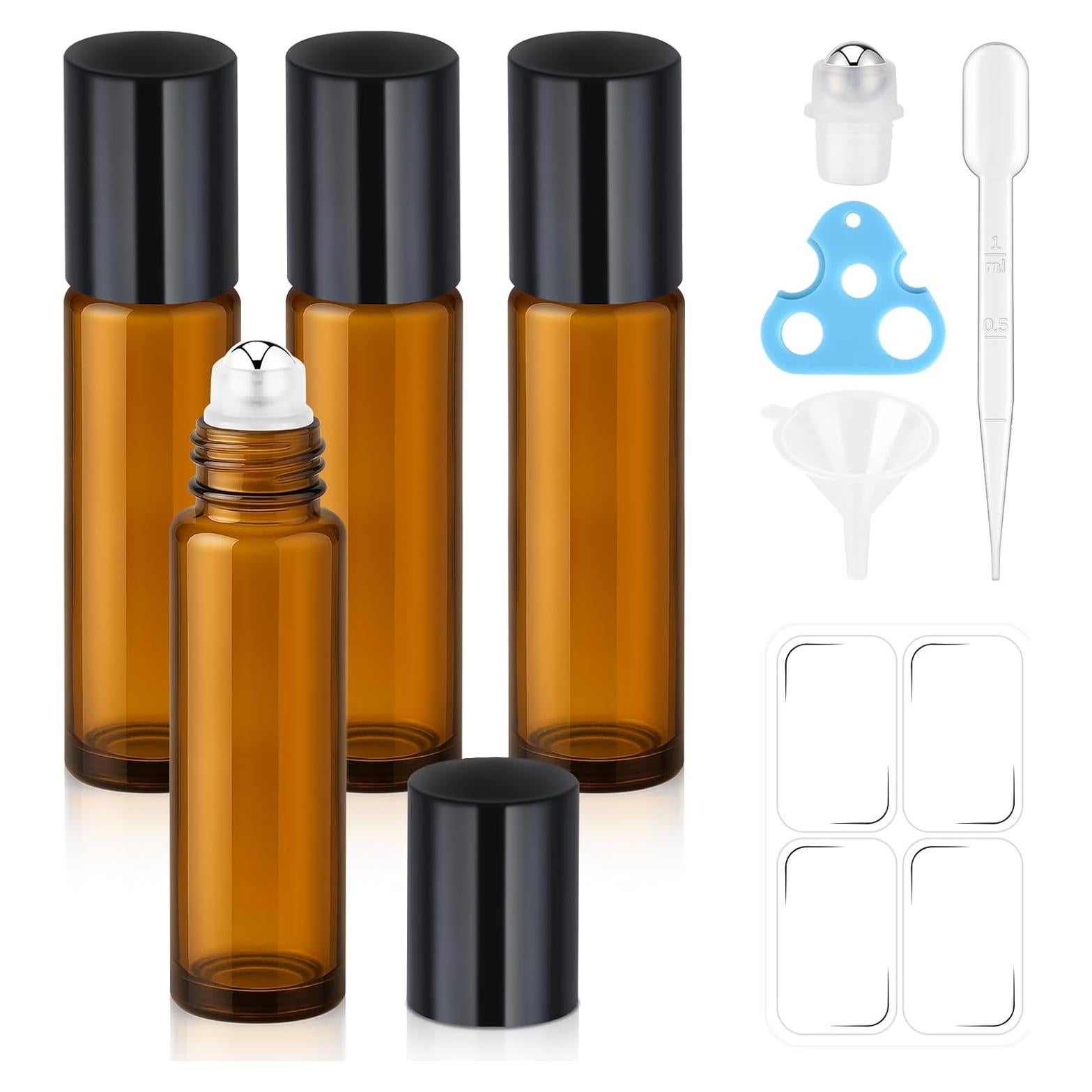 Botellas de Rodillo de Vidrio Ámbar 10ml Bofessor - Paquete de 4