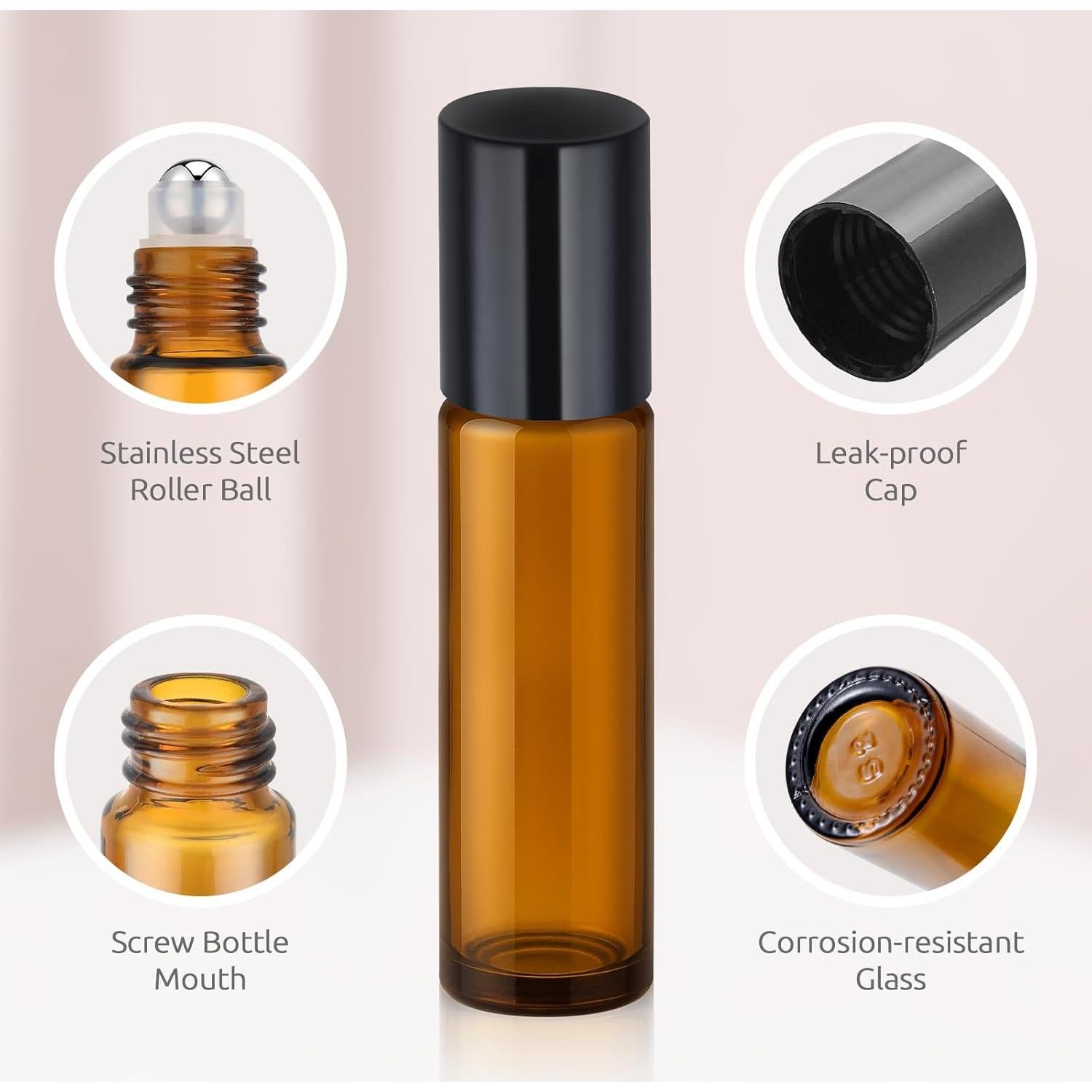 Botellas de Rodillo de Vidrio Ámbar 10ml Bofessor - Paquete de 4