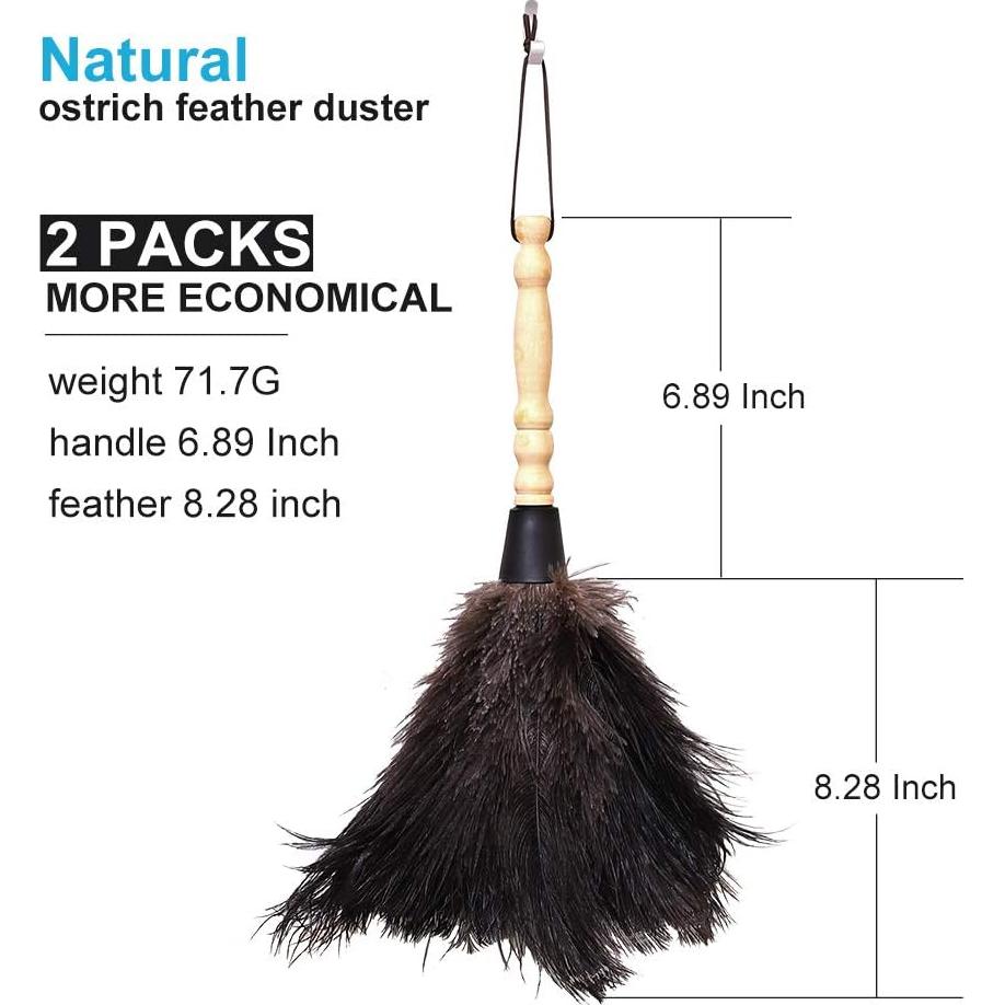 Plumero de Avestruz Negro Midoneat - 2 Paquetes, Mango de Bambú