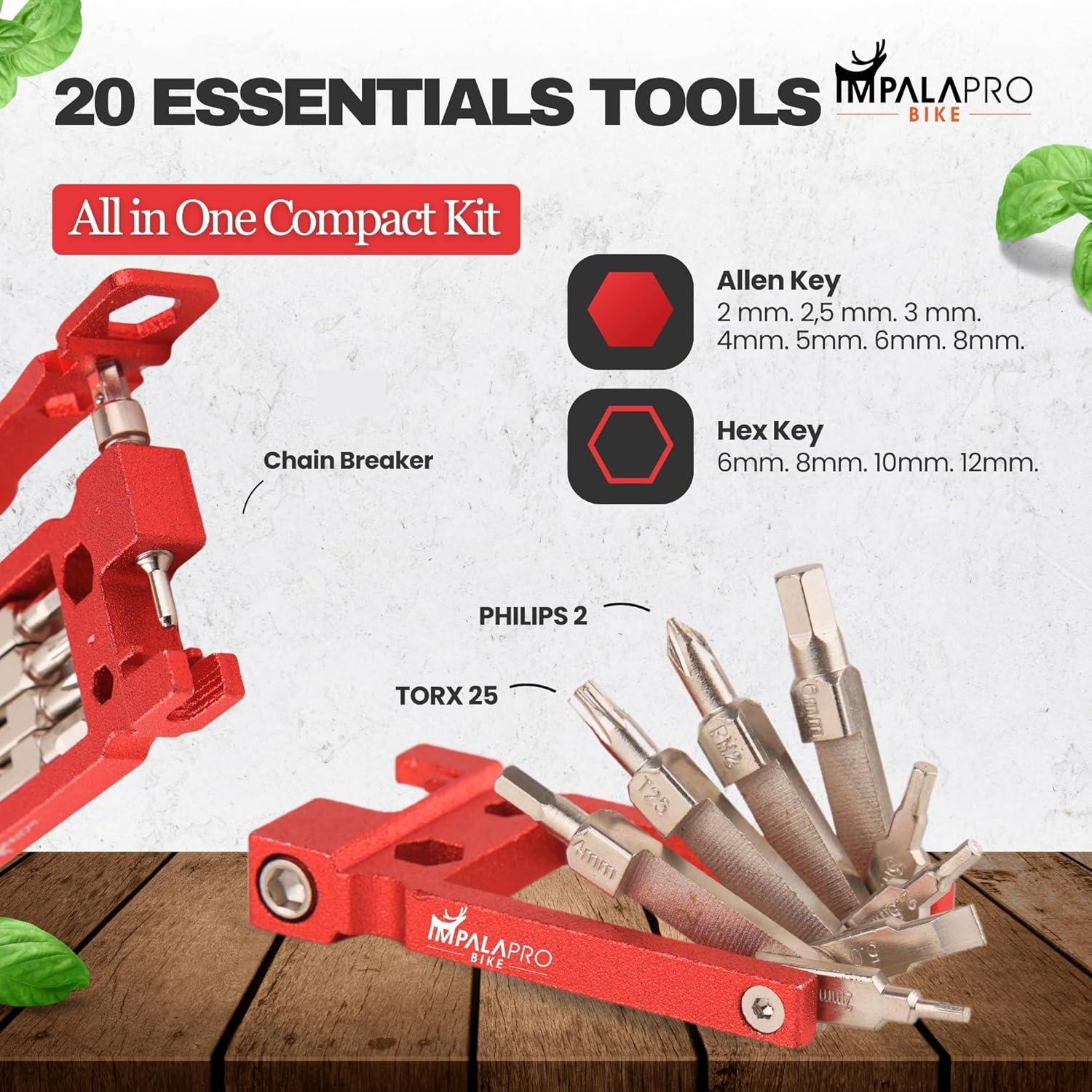 Kit de Herramientas para Bicicleta 20 en 1 IMPALAPRO Rojo