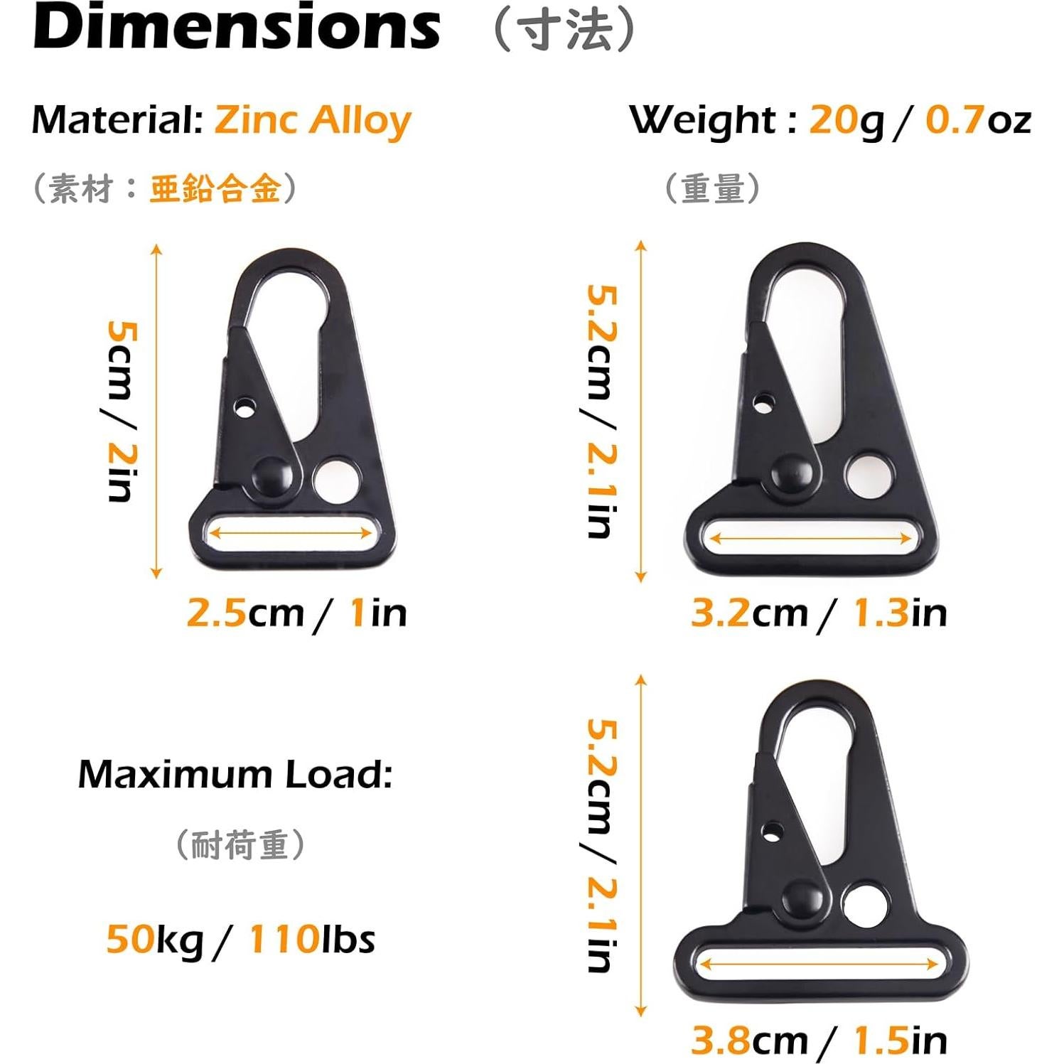 Ganchos de Sling TRIWONDER Boca Ampliada 12 Piezas Negro