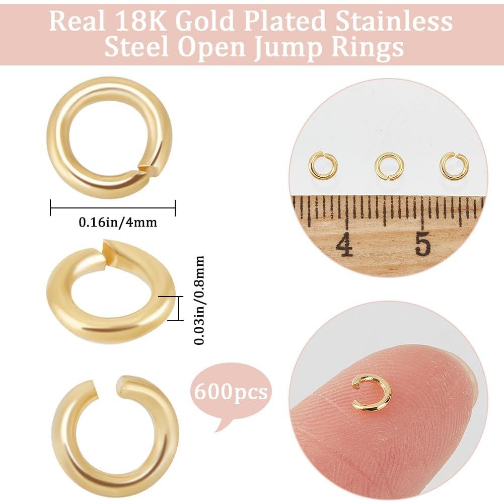 Beebeecraft 600 Anillas Abiertas de Salto 4mm Oro 18K Inoxidable