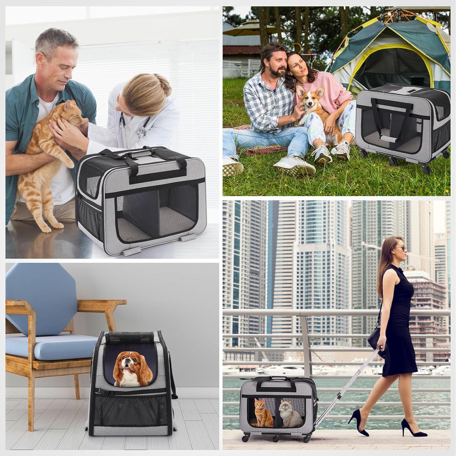 Transportín Doble Extra Grande HOVONO para Mascotas 18 Kg Gris