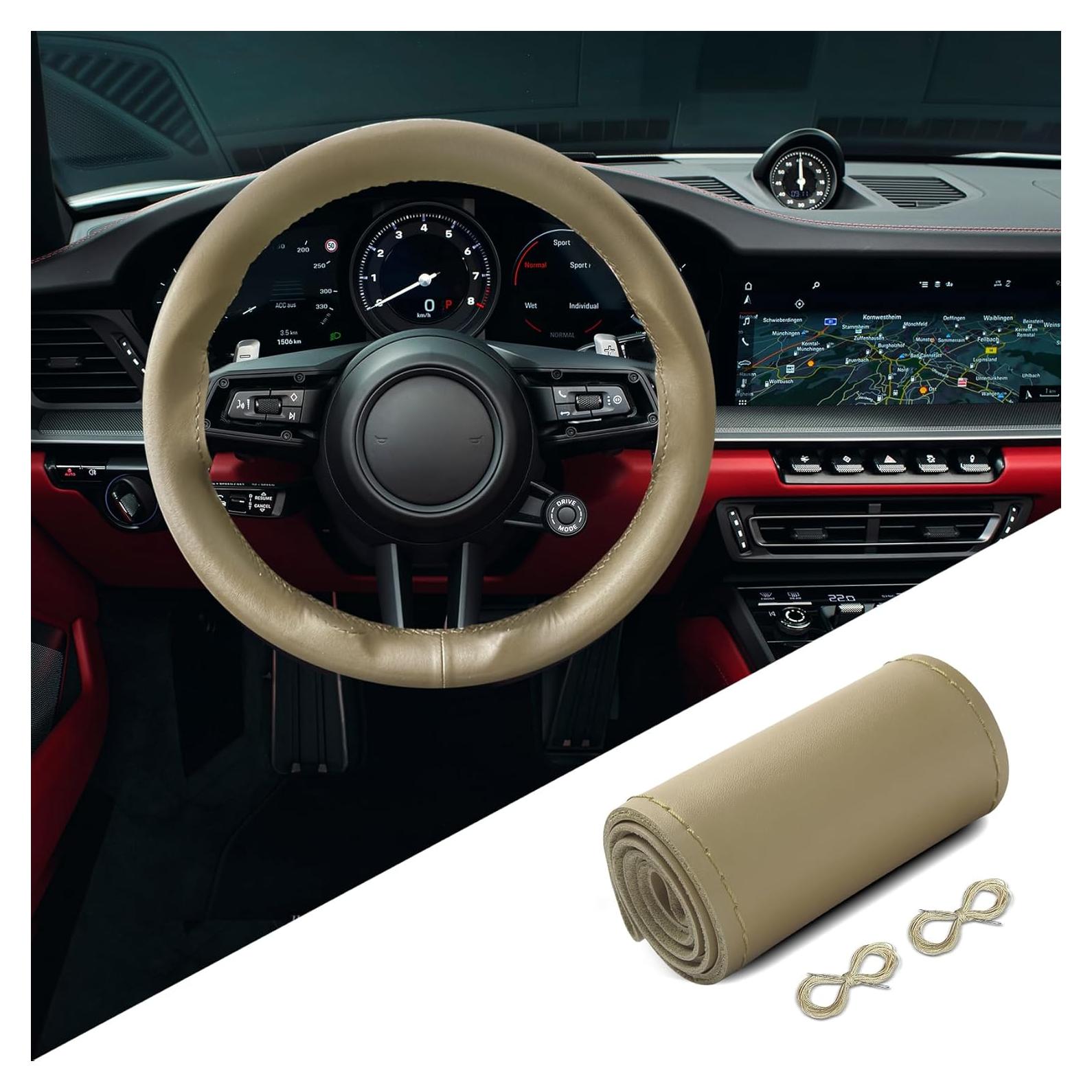 Cubierta de Volante de Cuero Genuino QZTYTY 38 cm Beige