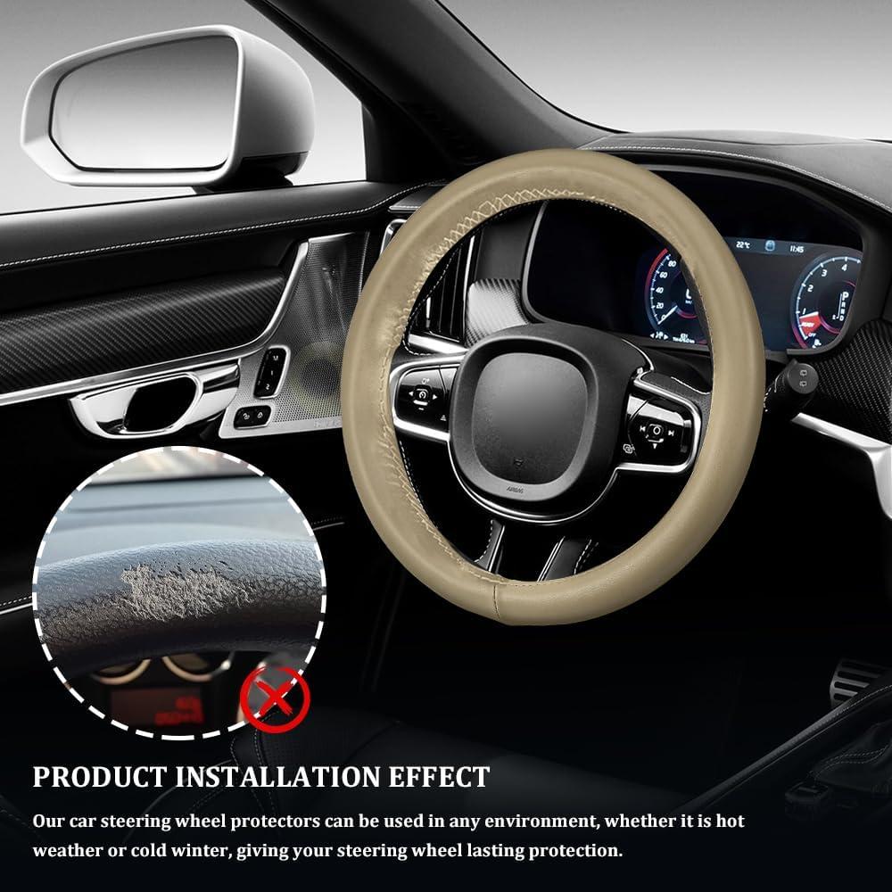 Cubierta de Volante de Cuero Genuino QZTYTY 38 cm Beige