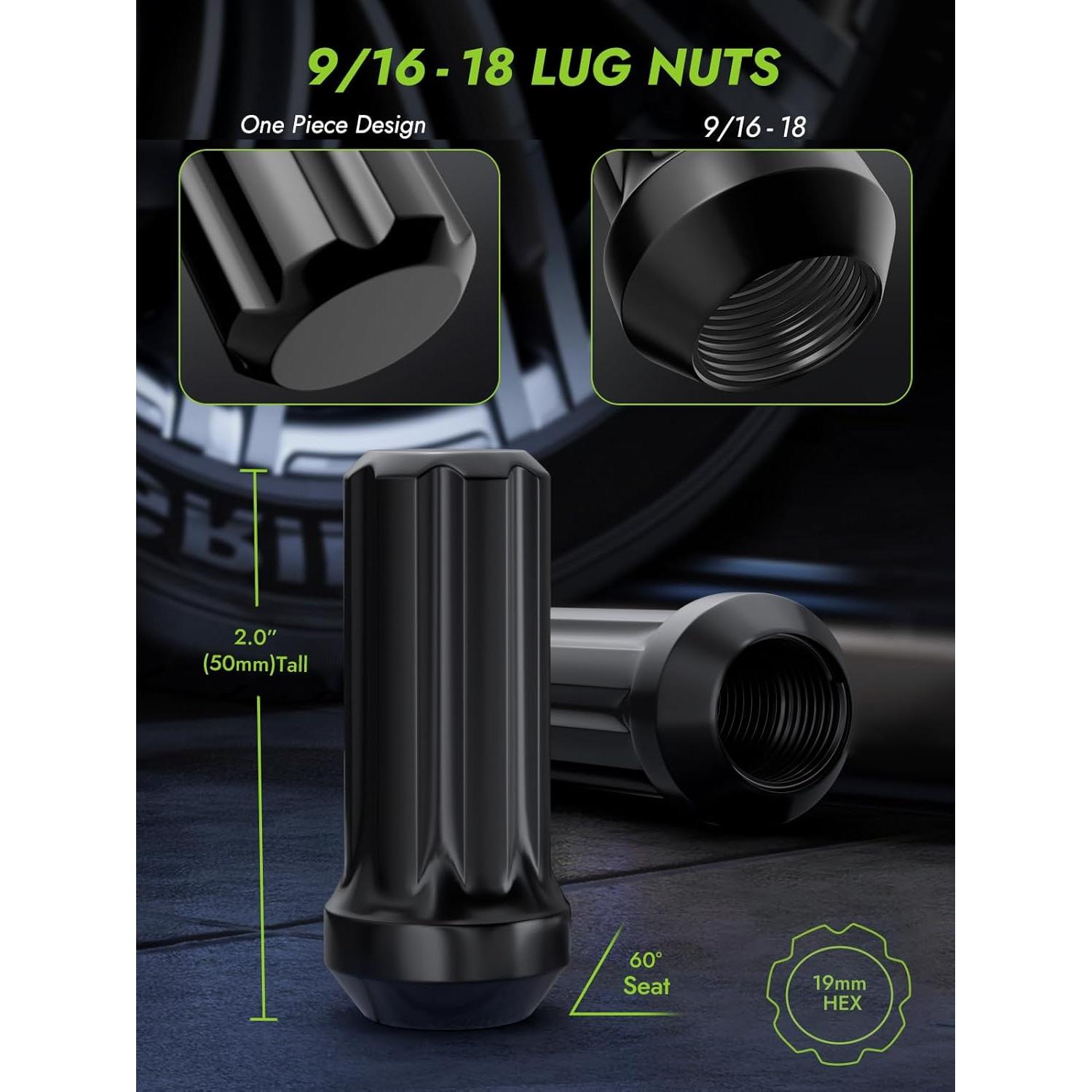 Tuercas de Rueda 9/16-18 AUTOPTIM 32PCS Hexágono Negro