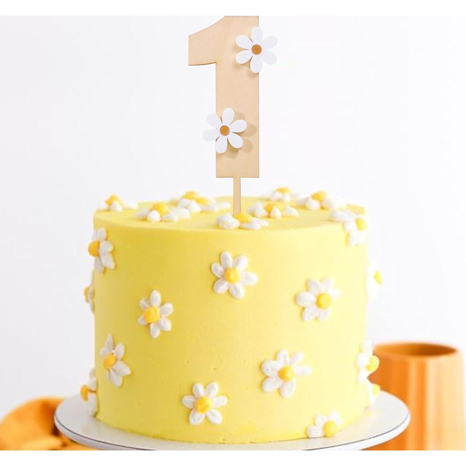 Adorno de pastel de margarita de madera MAMUXI - 19.5 cm