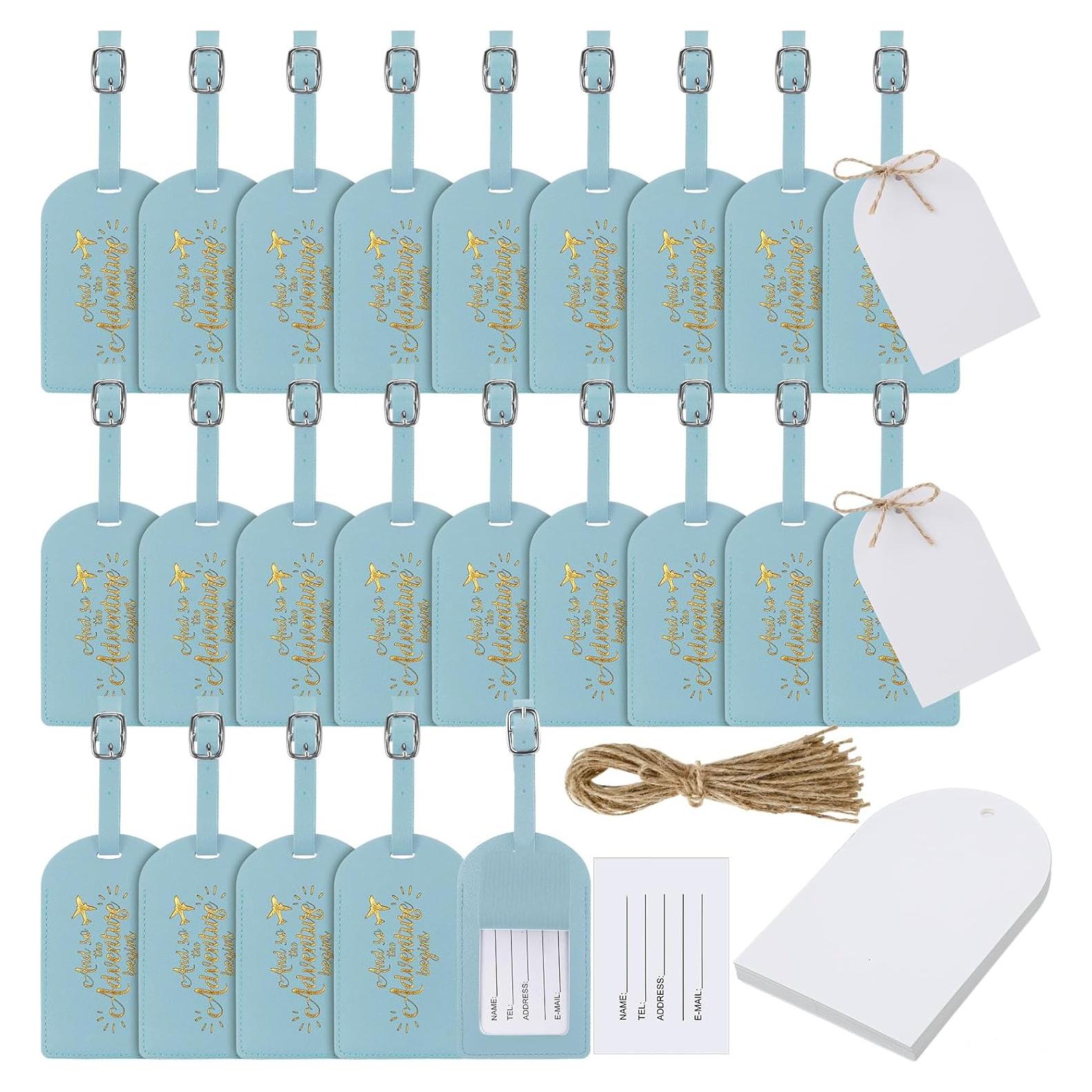 Etiquetas de Equipaje Amylove Azul - 24 Piezas de Cuero PU