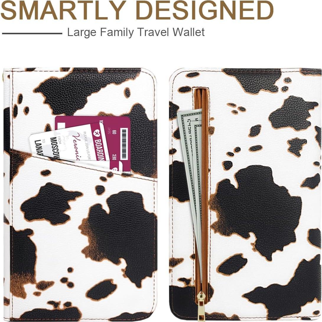 Cartera de Pasaporte Familiar con Bloqueo RFID Vaca Marrón