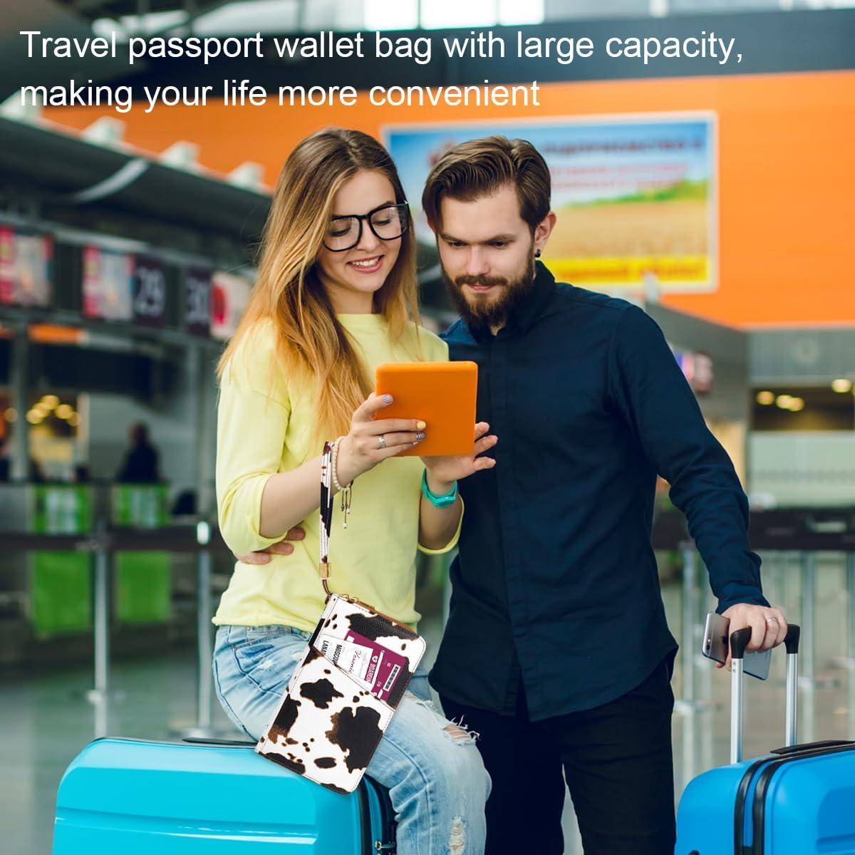 Cartera de Pasaporte Familiar con Bloqueo RFID Vaca Marrón