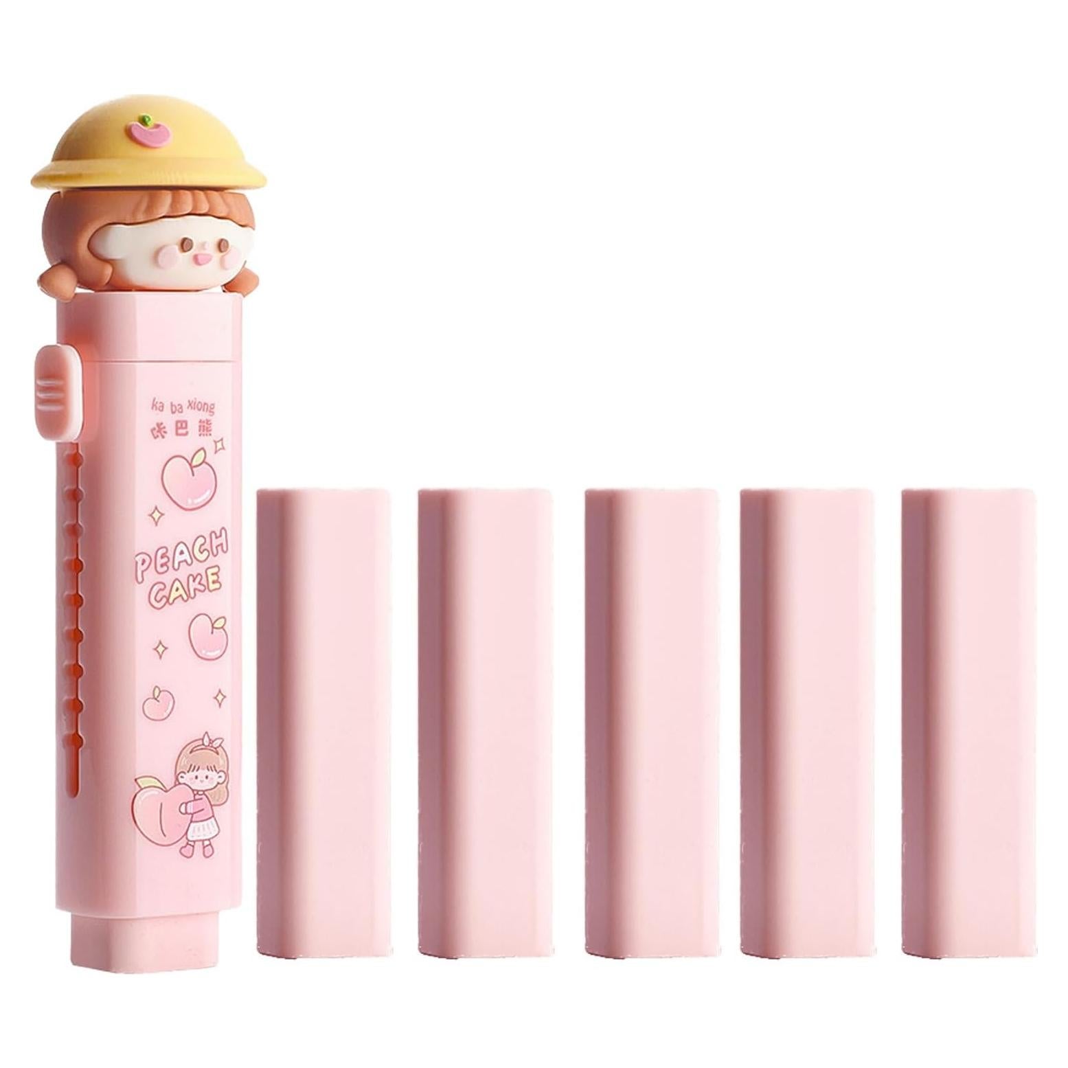 Conjunto de 6 Gomas de Borrar Retráctiles SHIDESHIN - Durazno Rosa