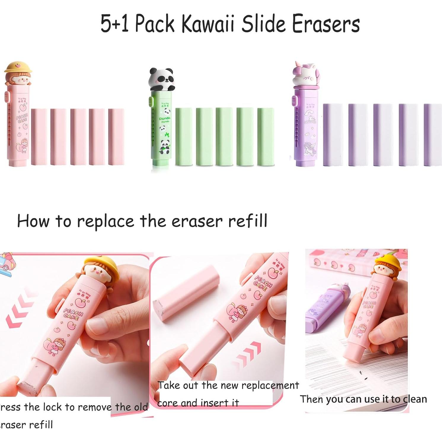 Conjunto de 6 Gomas de Borrar Retráctiles SHIDESHIN - Durazno Rosa