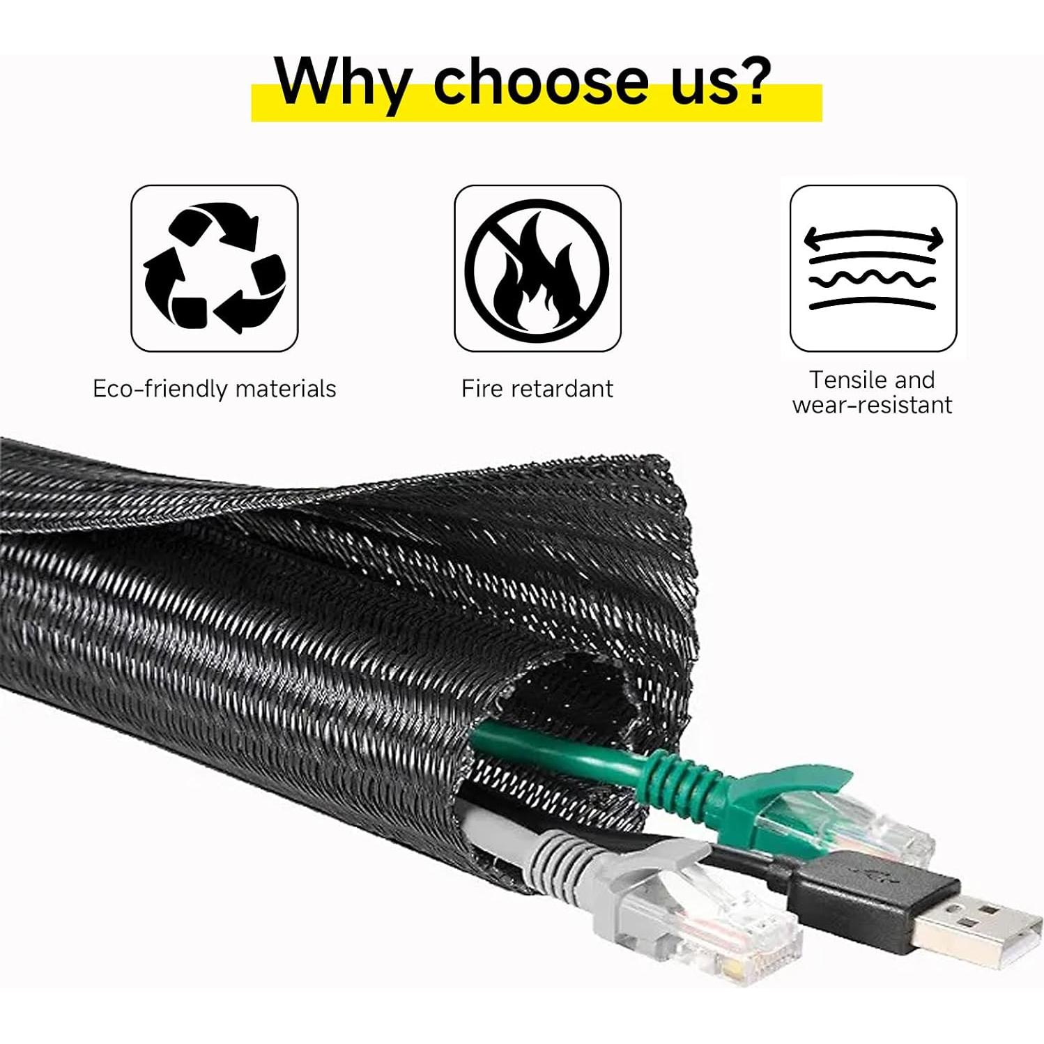 Manga Dividida 3M 1.27cm x 3.05m Organizador de Cables Negro