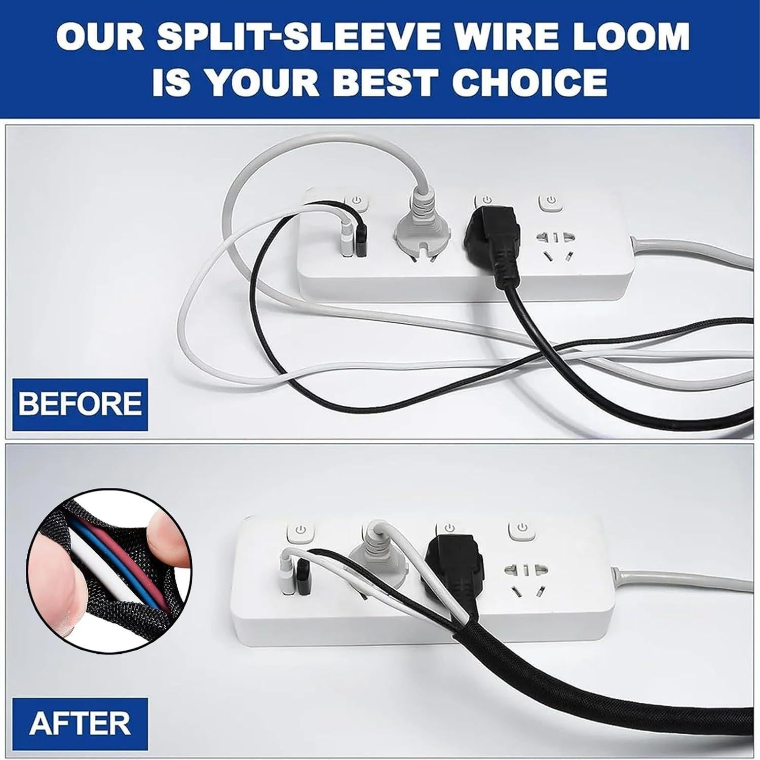 Manga Dividida 3M 1.27cm x 3.05m Organizador de Cables Negro