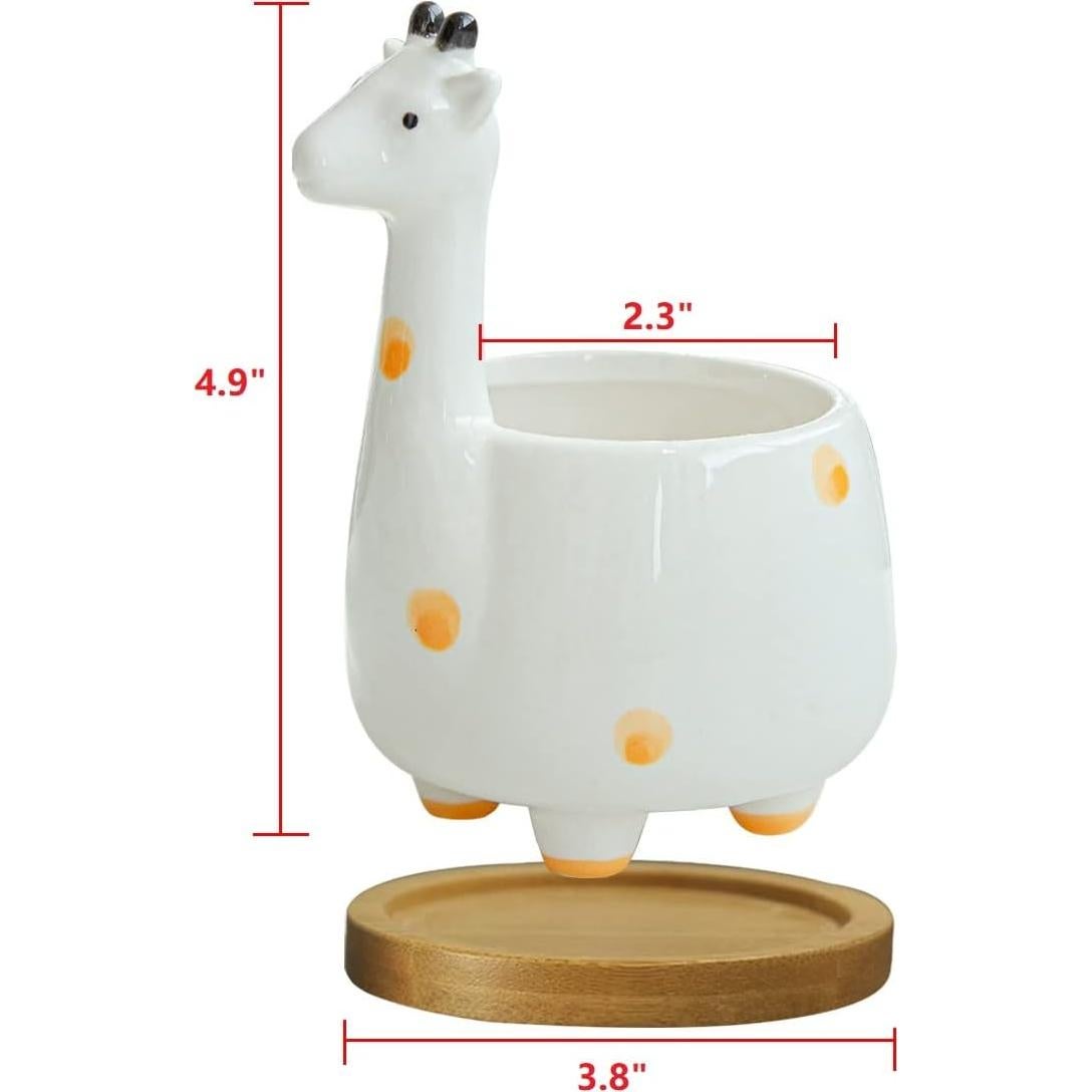 Maceta de Suculentas Jirafa Cerámica GeLive con Drenaje