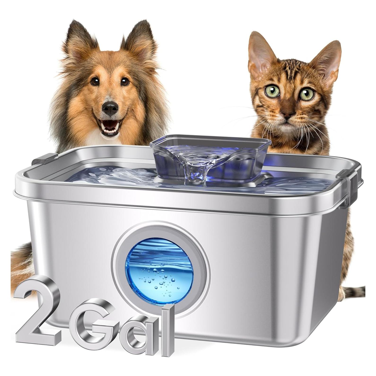 Fuente de Agua para Mascotas PETIMI 7.57L Acero Inoxidable Silenciosa