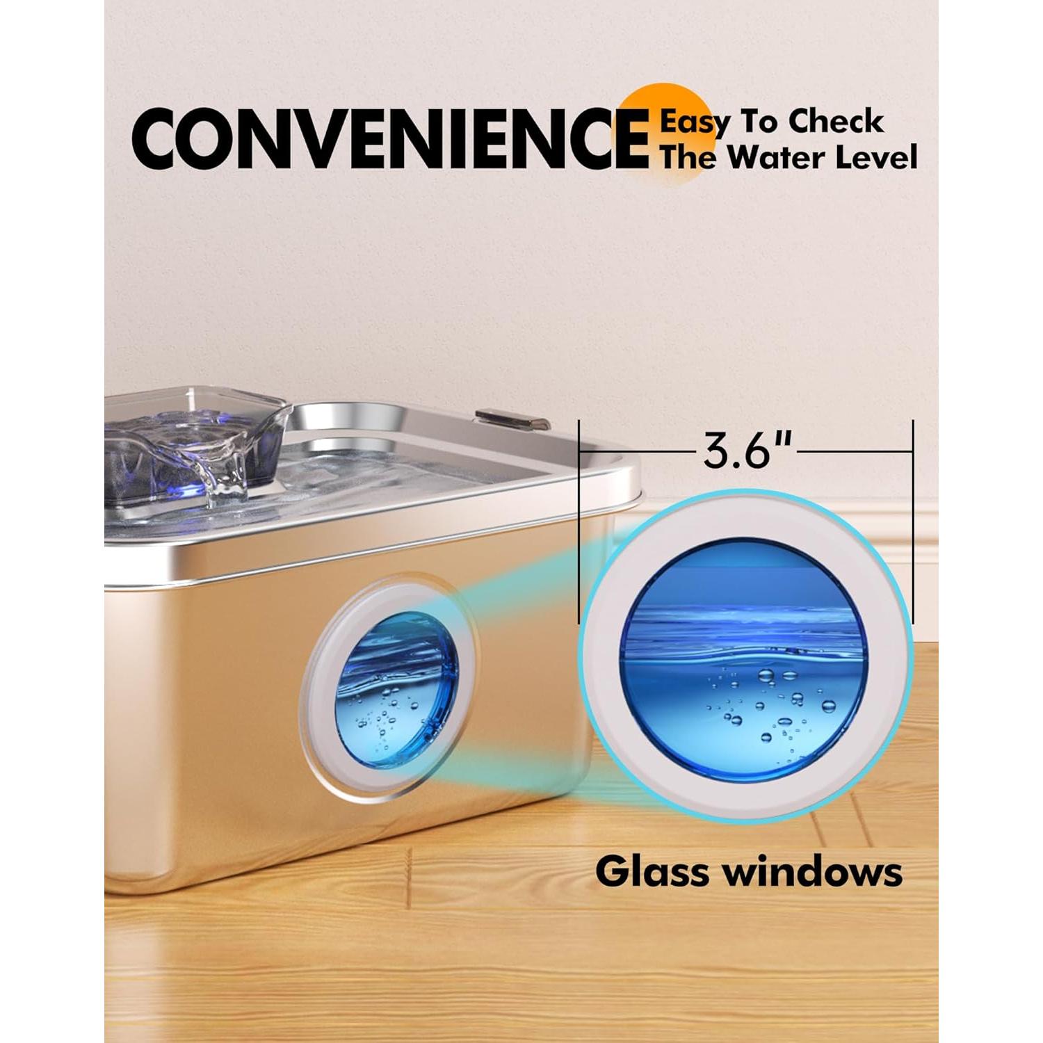 Fuente de Agua para Mascotas PETIMI 7.57L Acero Inoxidable Silenciosa