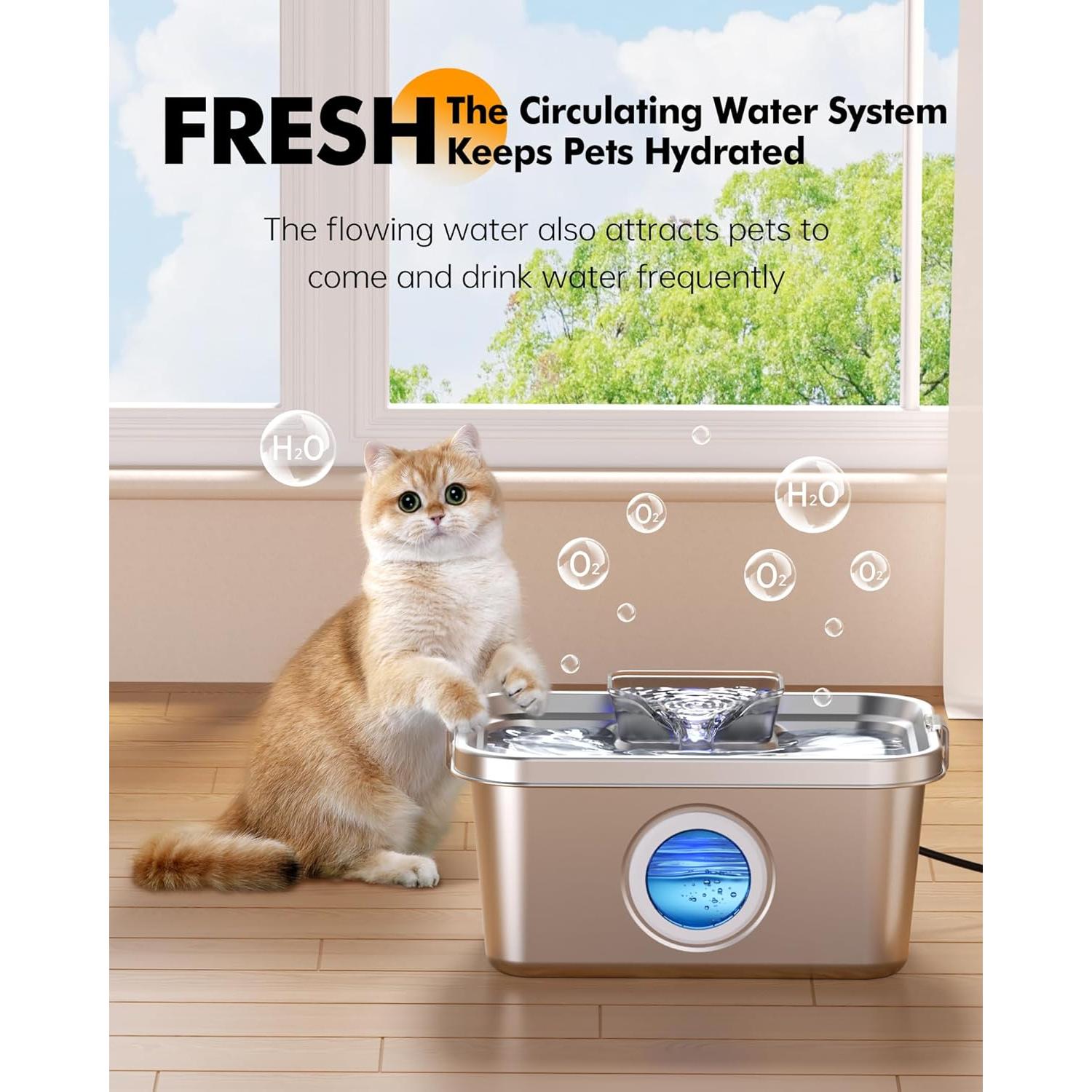 Fuente de Agua para Mascotas PETIMI 7.57L Acero Inoxidable Silenciosa