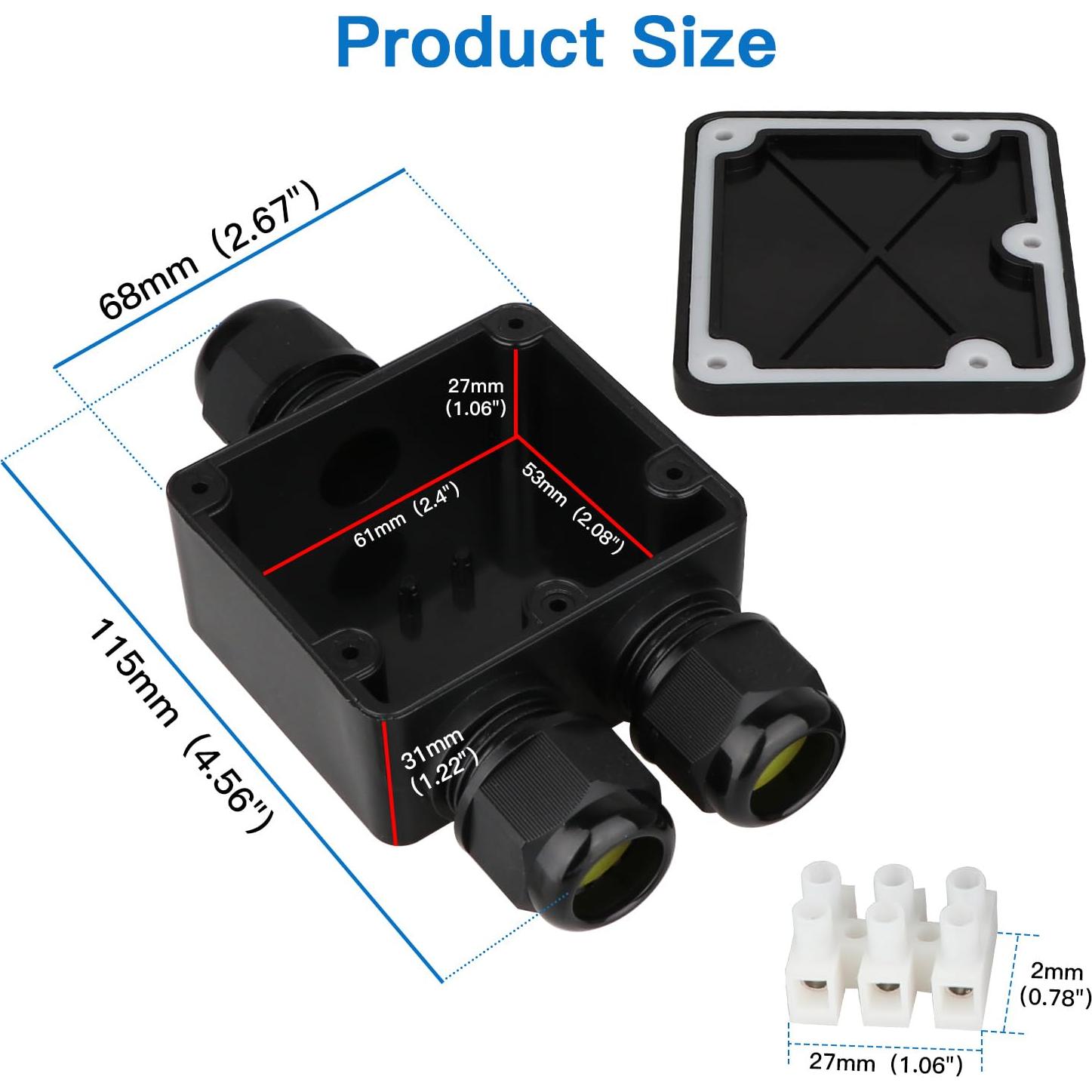 Caja de Conexiones Impermeable Helunsi 3 Vías IP68 Negra