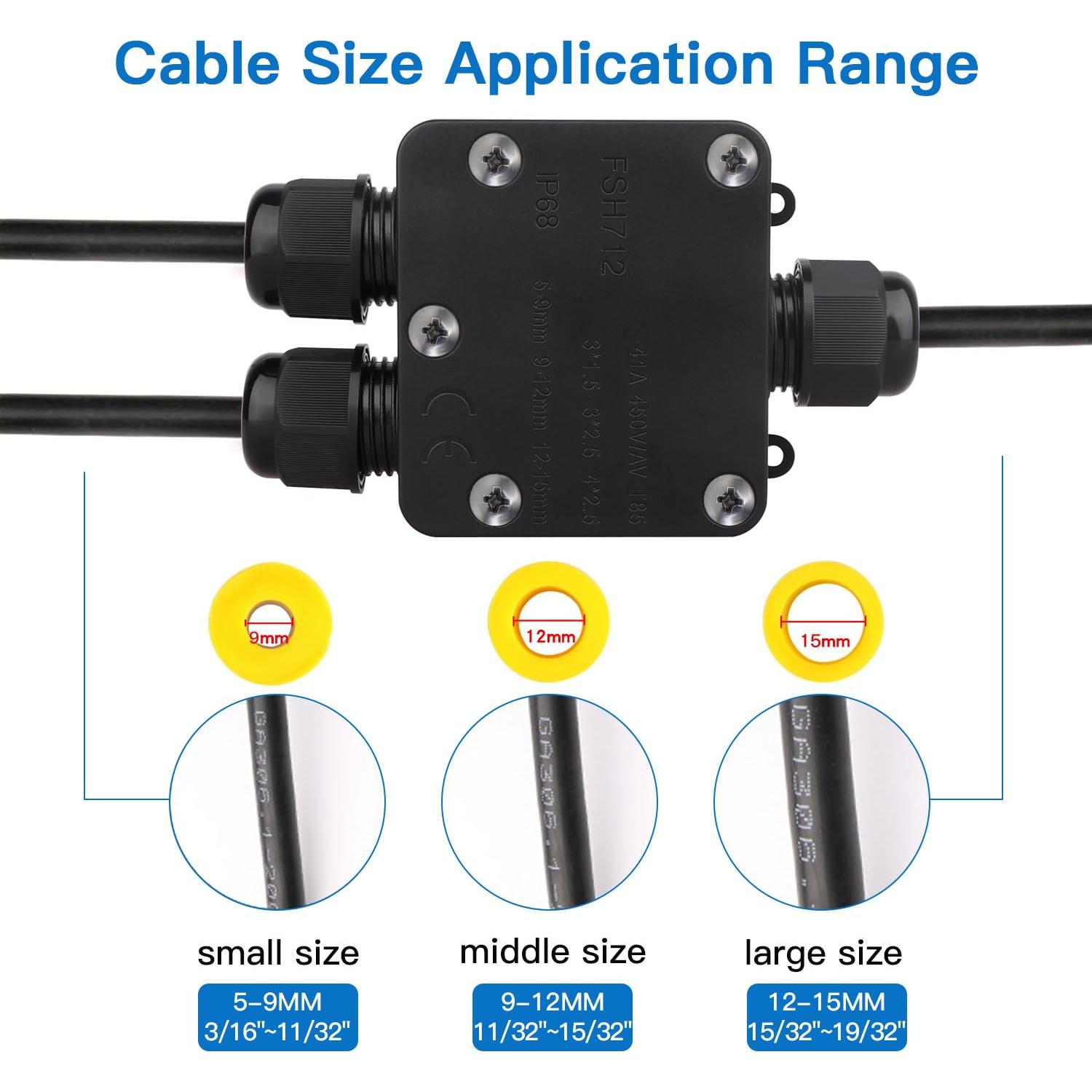 Caja de Conexiones Impermeable Helunsi 3 Vías IP68 Negra