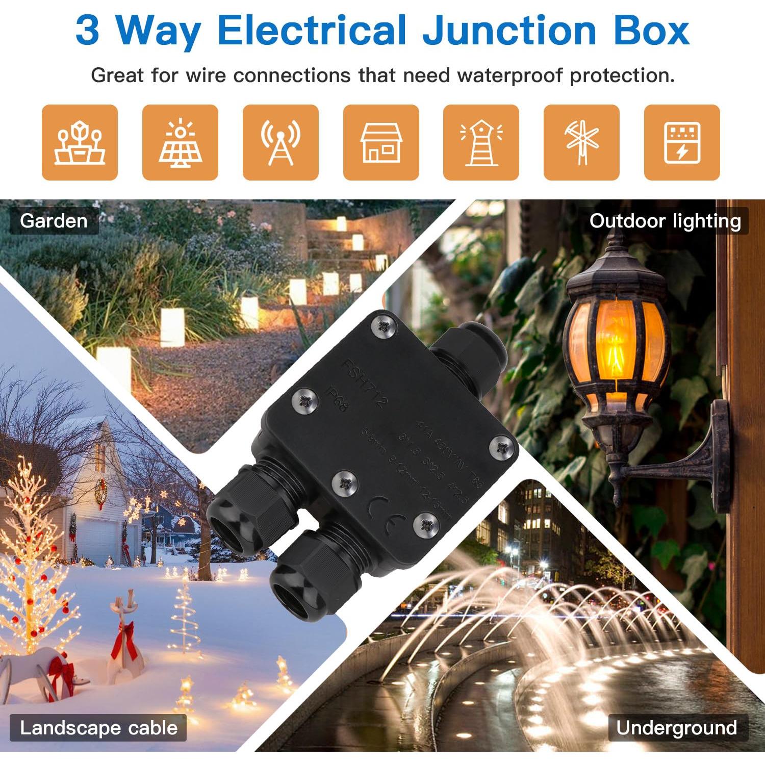 Caja de Conexiones Impermeable Helunsi 3 Vías IP68 Negra