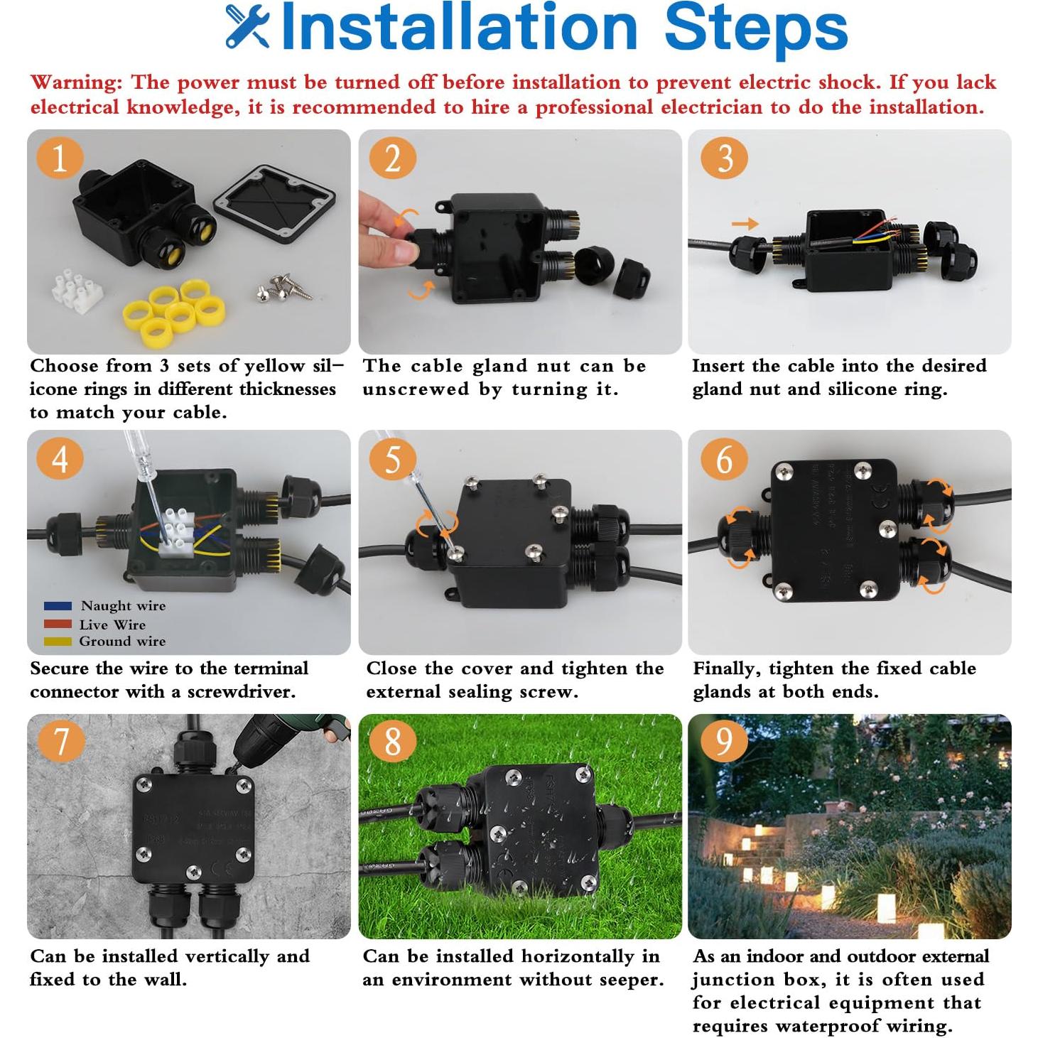 Caja de Conexiones Impermeable Helunsi 3 Vías IP68 Negra