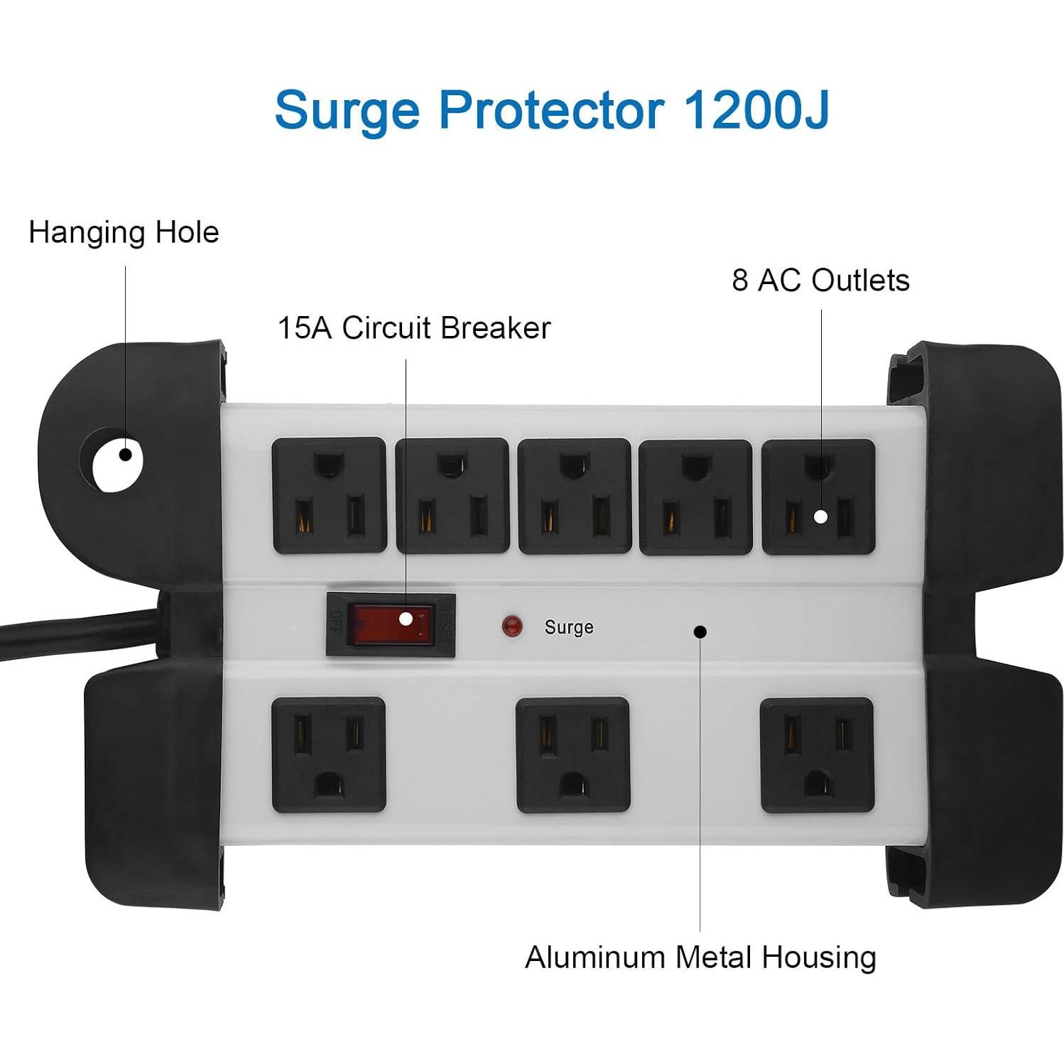 Regleta de Energía Industrial CCCEI 8 Salidas 1200J Gris 1.83m