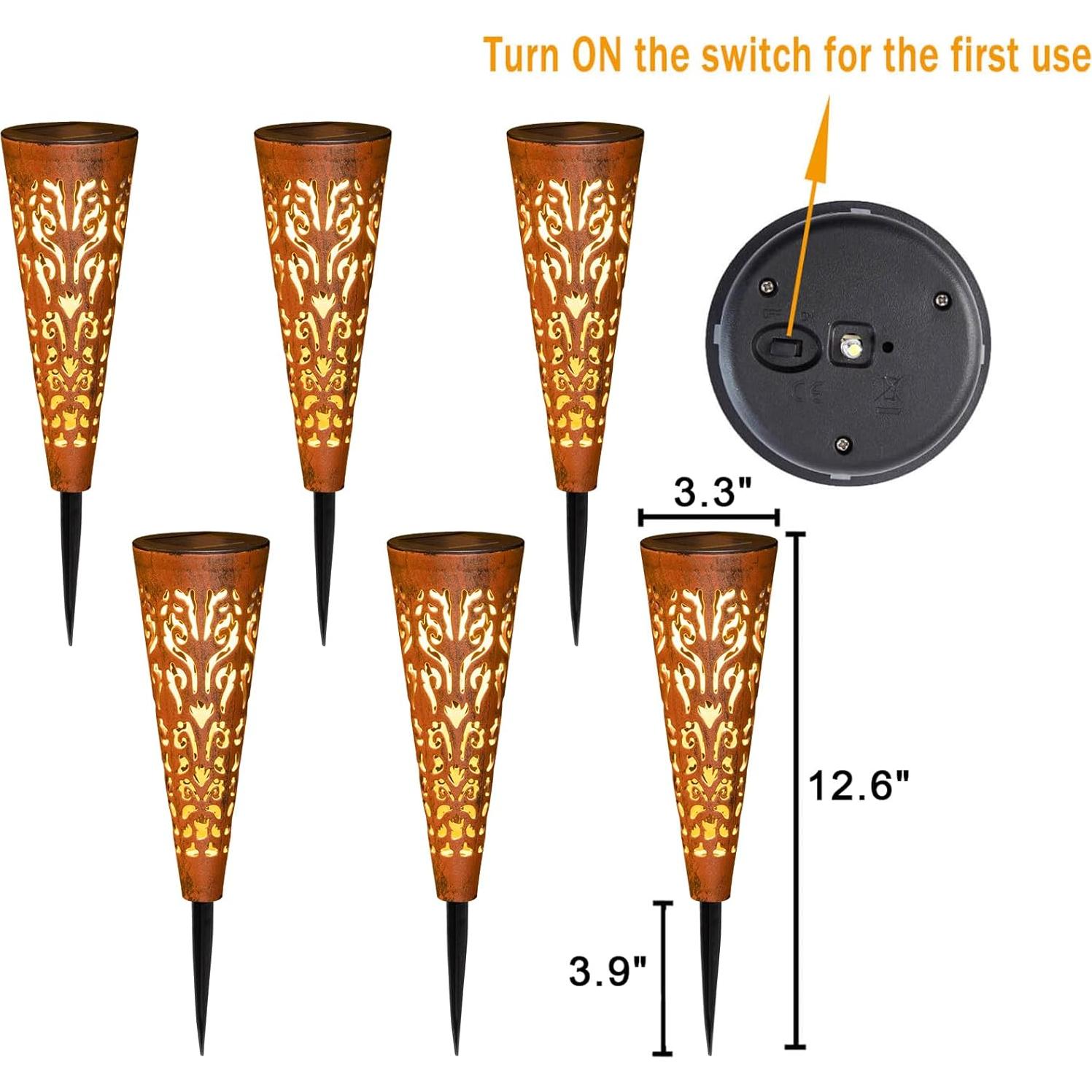 Luces Solares de Jardín Go2garden 6Pcs Estacas Cobre Vintage