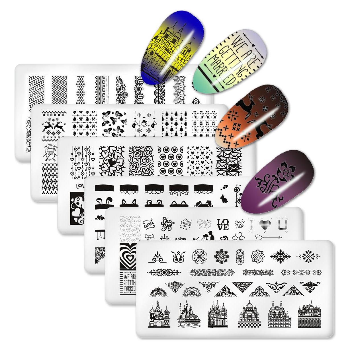 Kit de Estampado de Uñas 6 Piezas FaCai - Acero Inoxidable