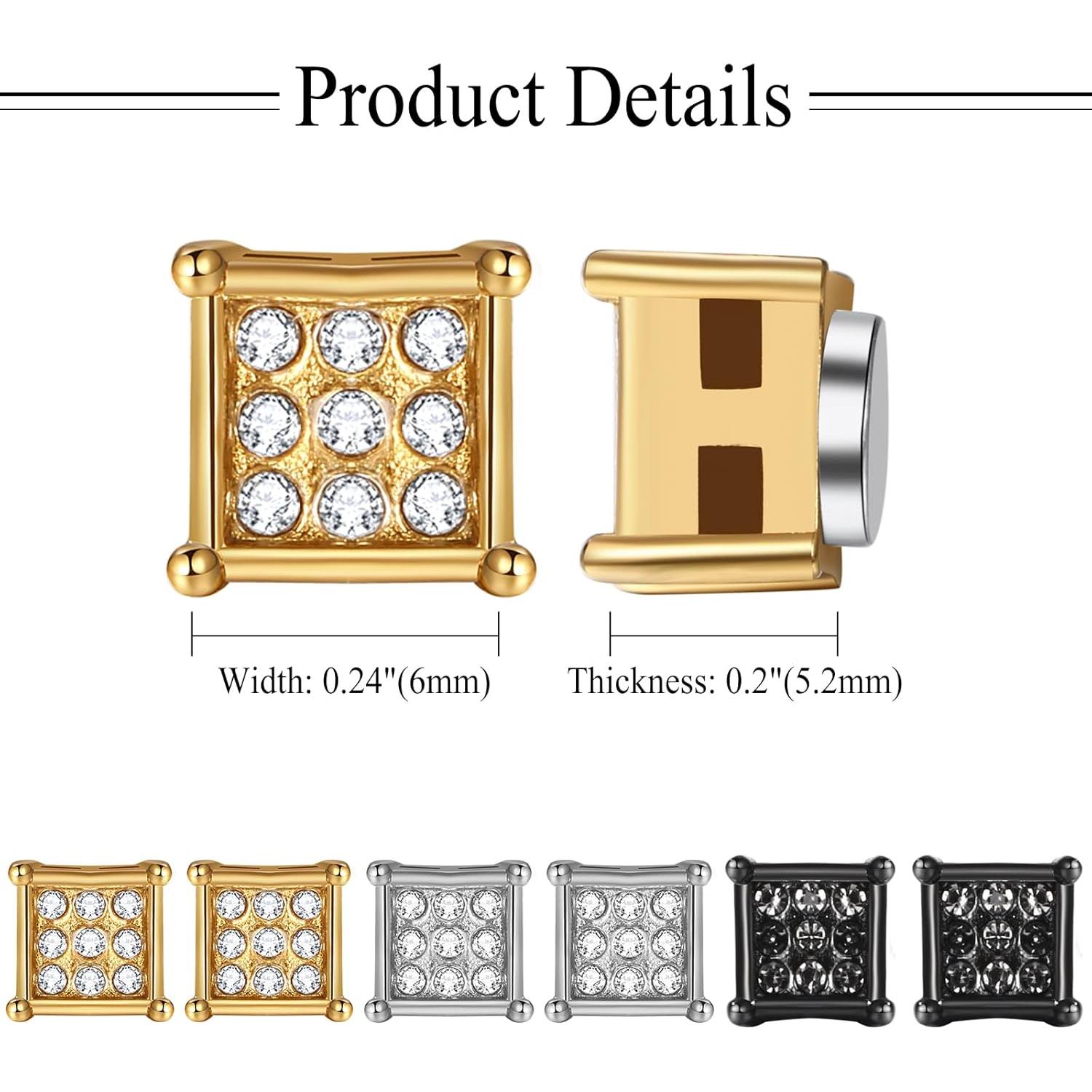 Pendientes Magnéticos Sin Perforación Acero Inoxidable 8mm CZ