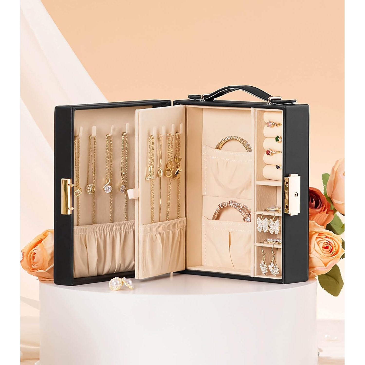 Caja de Joyería de Viaje Enthralite M Negra con Compartimentos