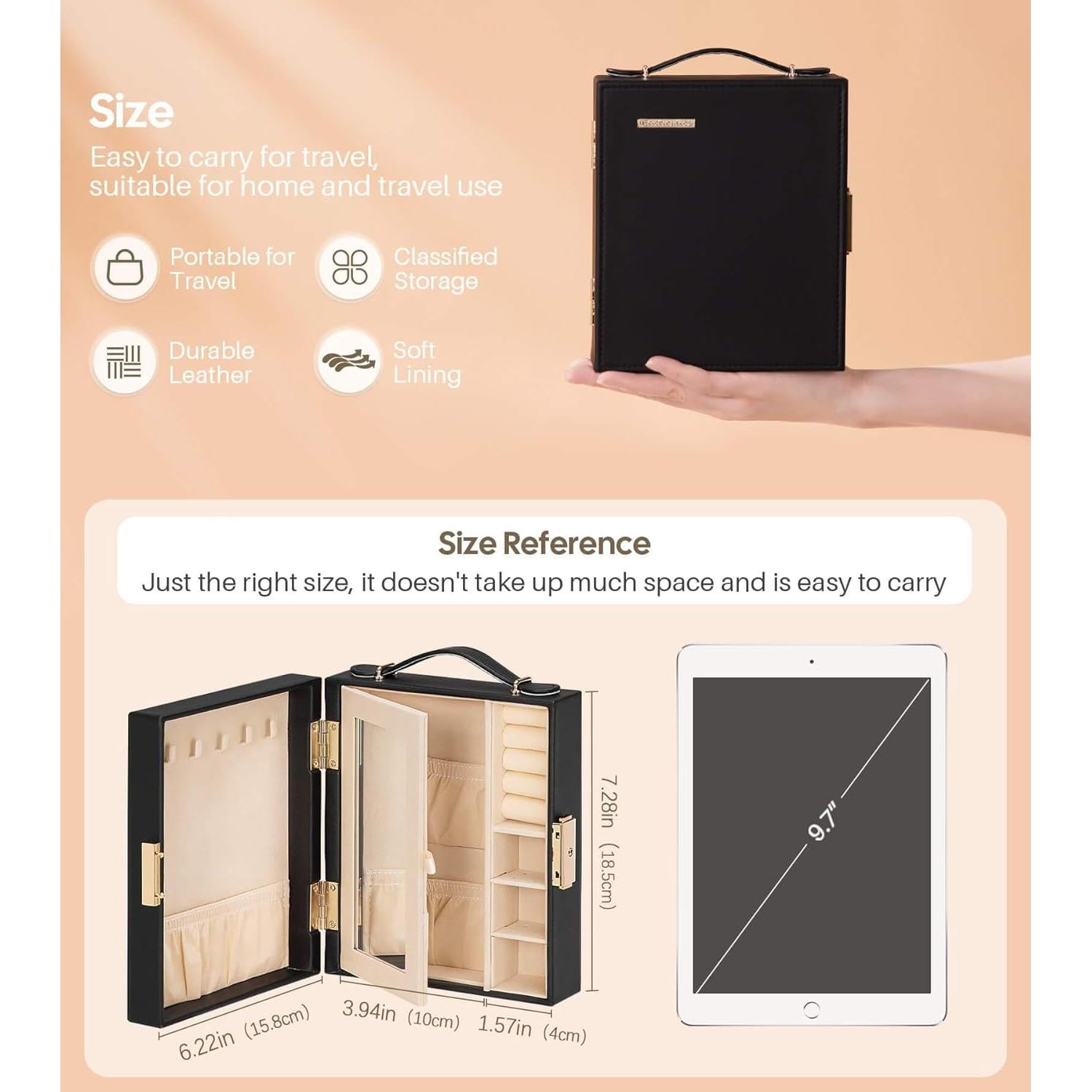 Caja de Joyería de Viaje Enthralite M Negra con Compartimentos