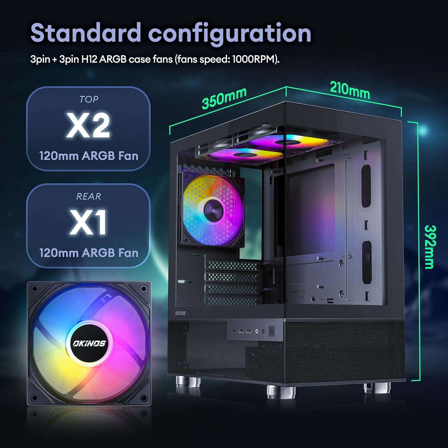 Caja Micro ATX Okinos Aqua 3 con Ventiladores ARGB 120mm