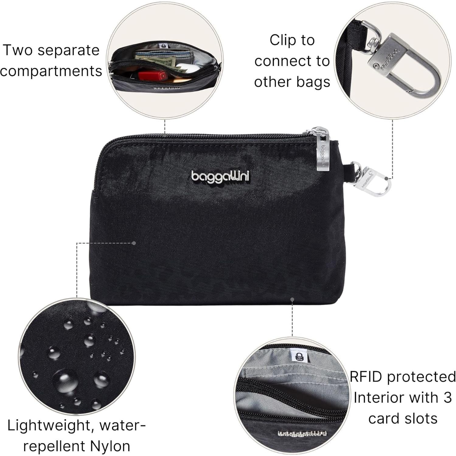 Baggallini Pouch RFID Desmontable para Mujeres - Leopardo Negro
