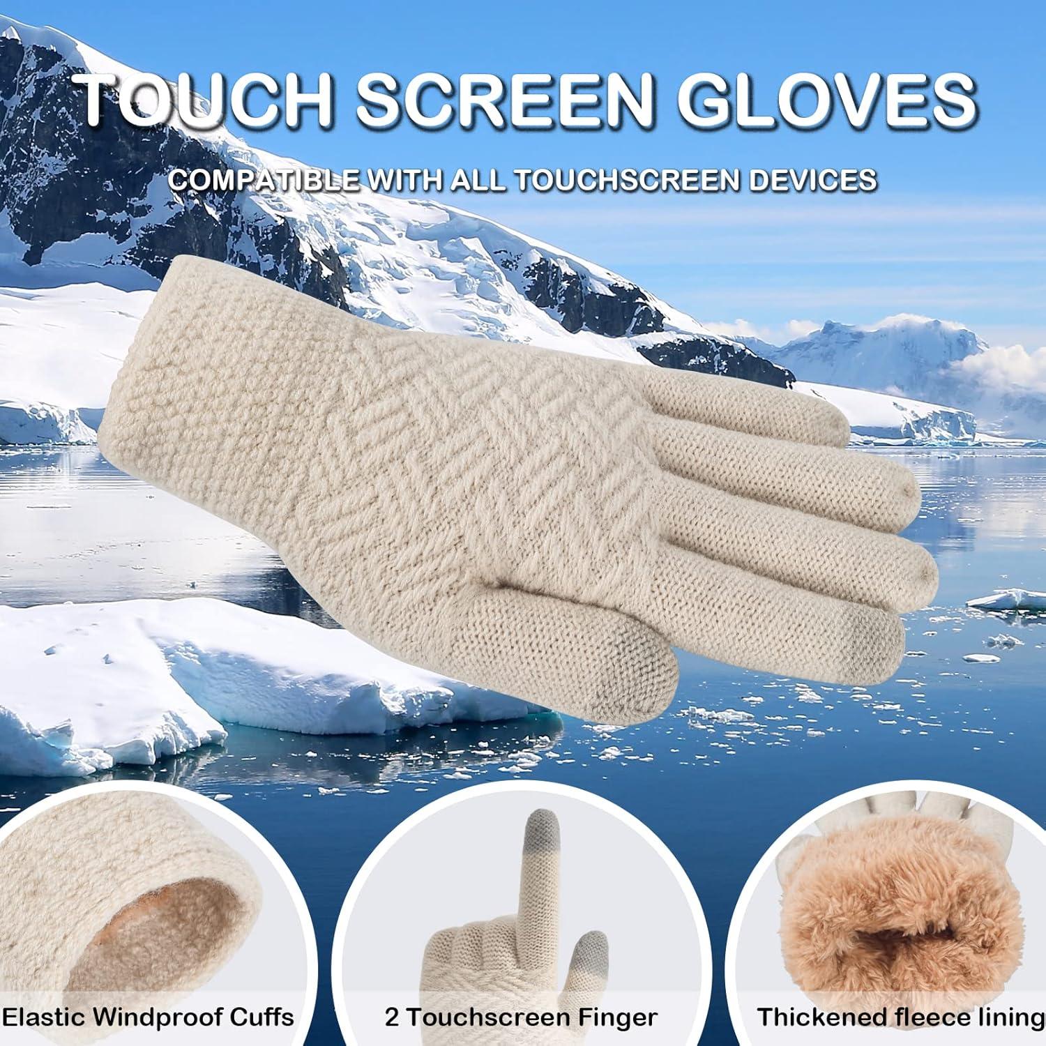 Conjunto de gorro, bufanda y guantes táctiles mujer beige